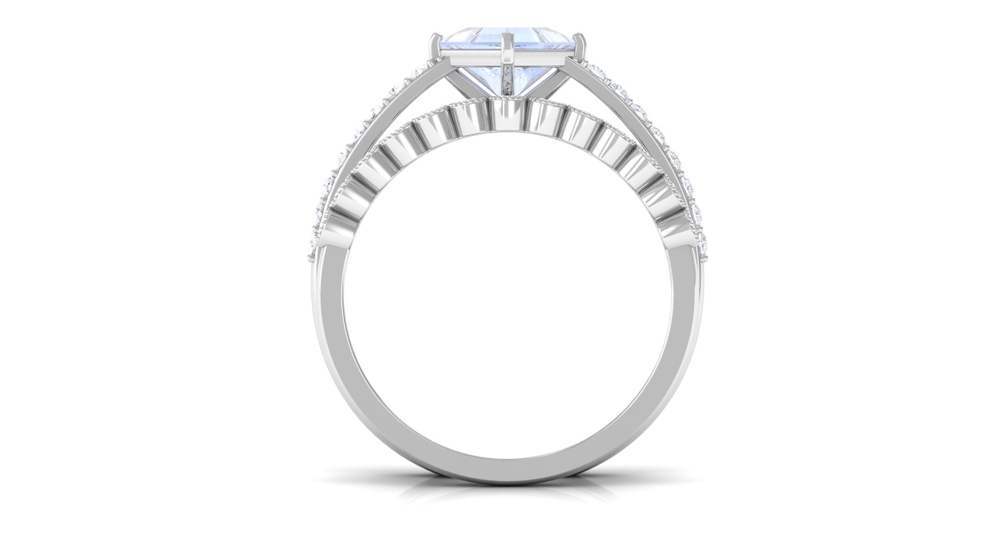 Solitaire Moonstone and Diamond Ring Set AAA - Rosec Jewels