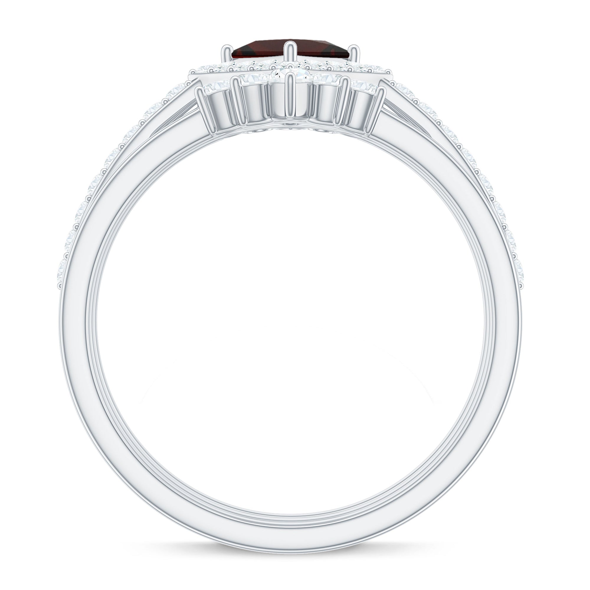 Rosec Jewels-Natural Garnet Diamond 3 Piece Bridal Ring Set