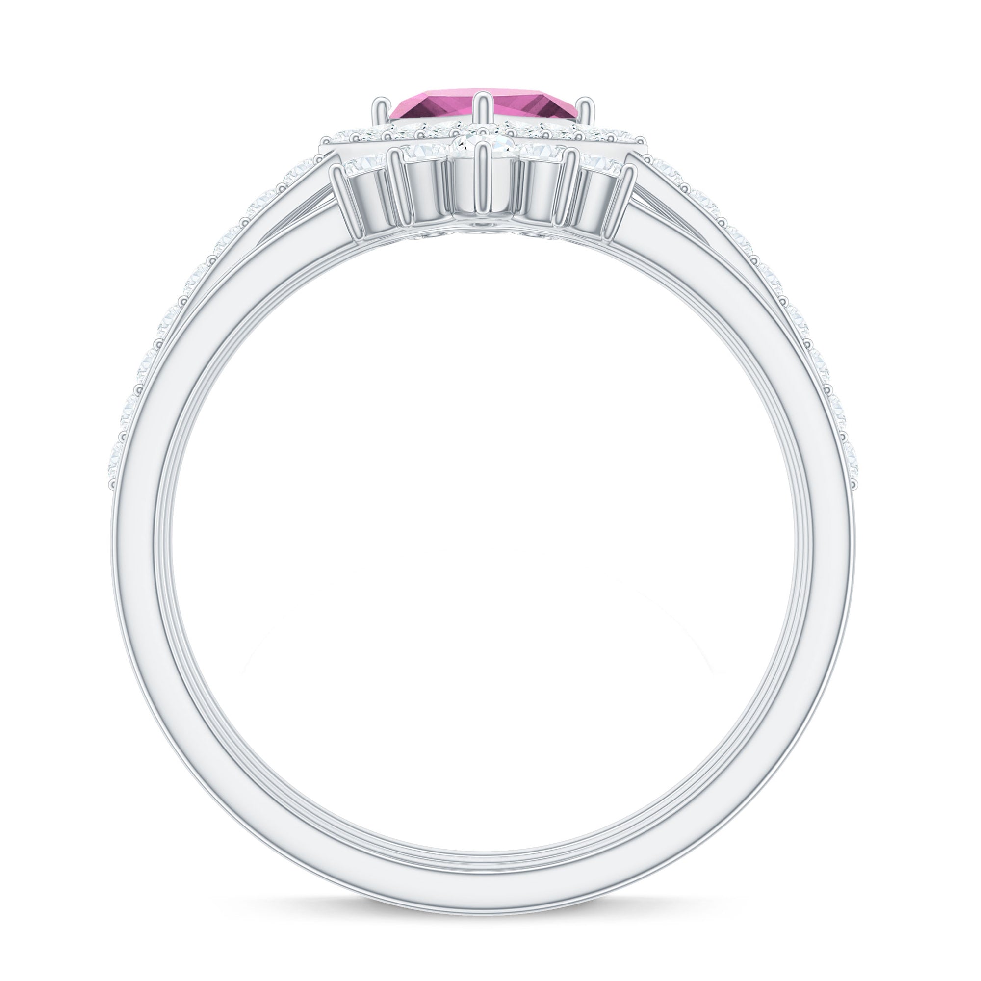 Rosec Jewels-Real Pink tourmaline and Moissanite Trio Wedding Ring Set