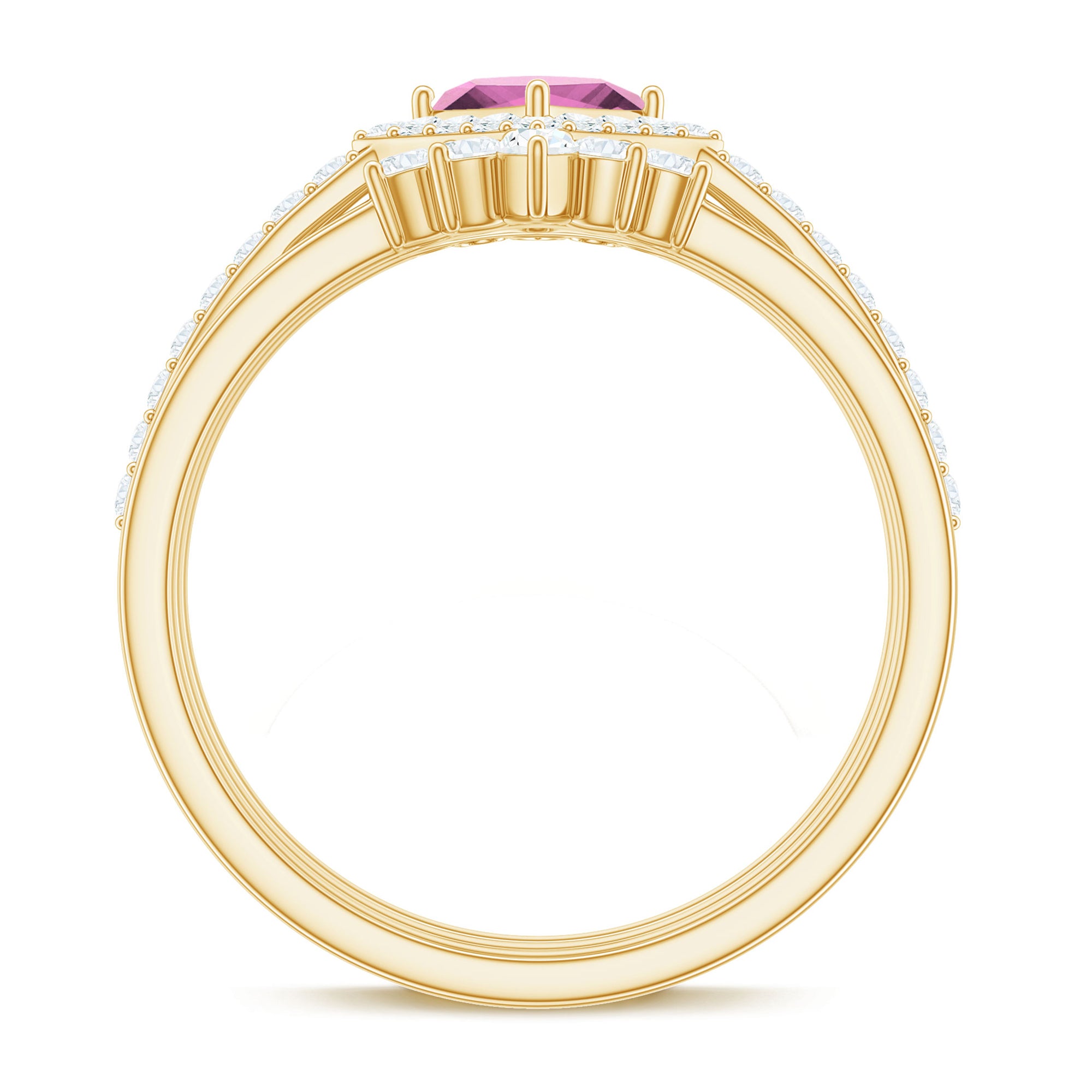 Rosec Jewels-Real Pink tourmaline and Moissanite Trio Wedding Ring Set