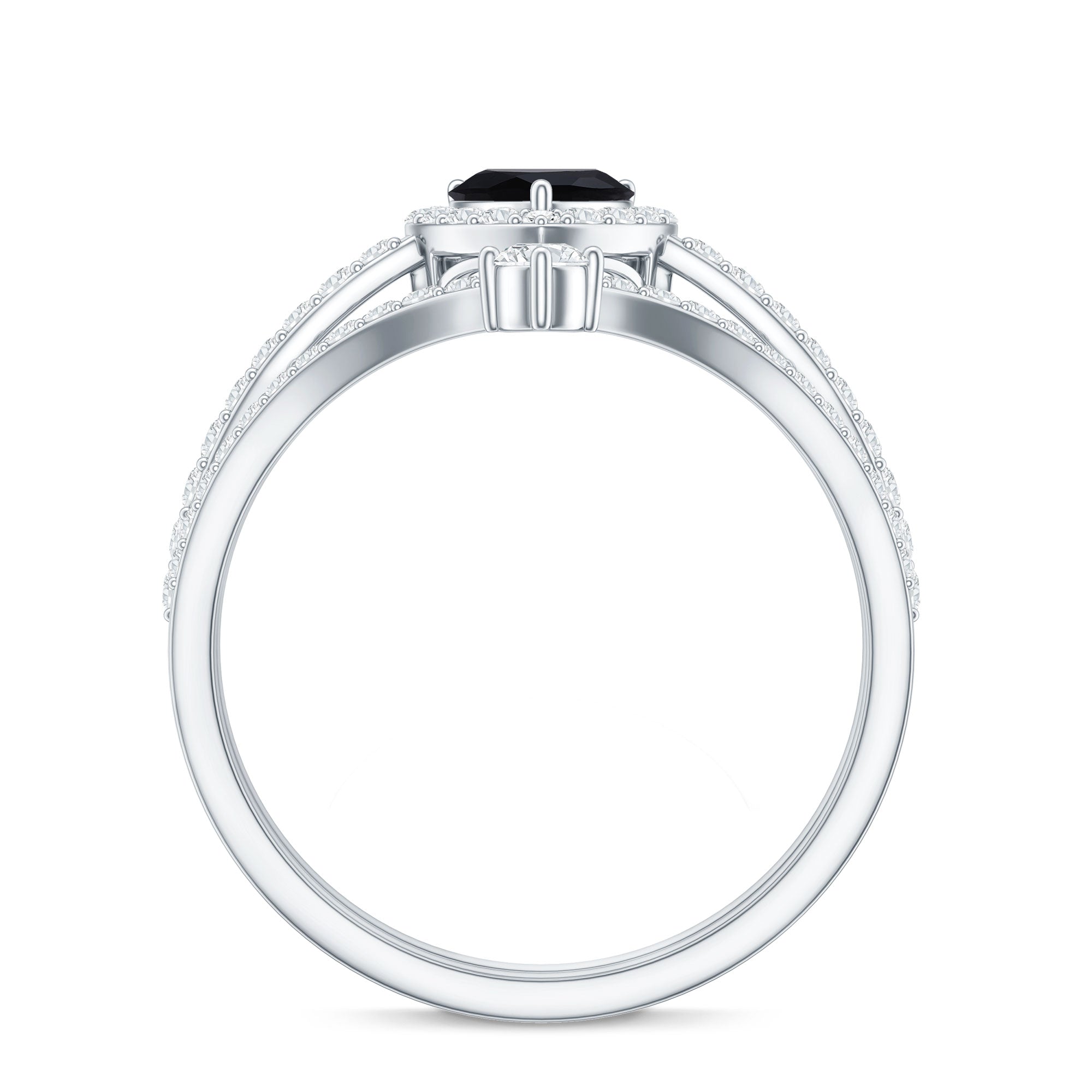 Created Black Diamond Heart Engagement Ring Set with Diamond AAAA ( Synthetic ) - Rosec Jewels