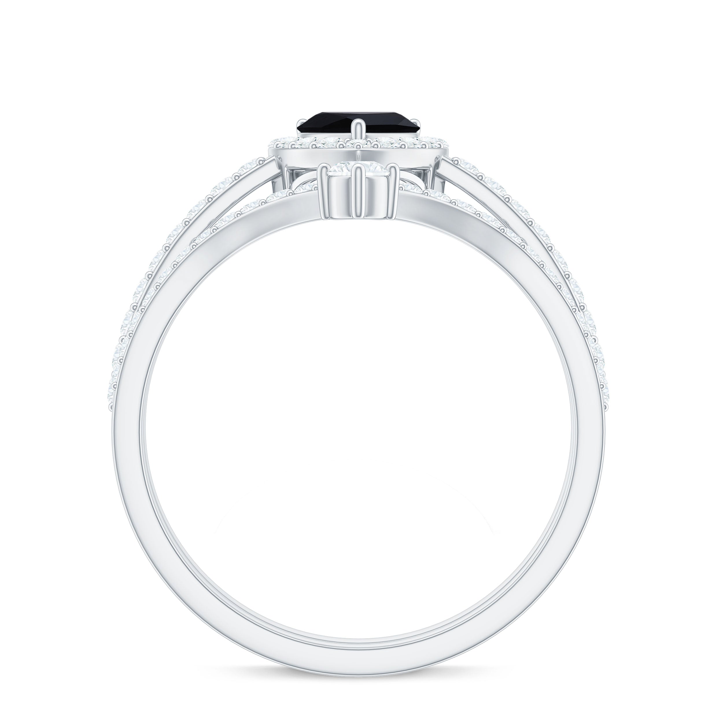 Created Black Diamond Heart Engagement Ring Set with Diamond AAAA ( Synthetic ) - Rosec Jewels