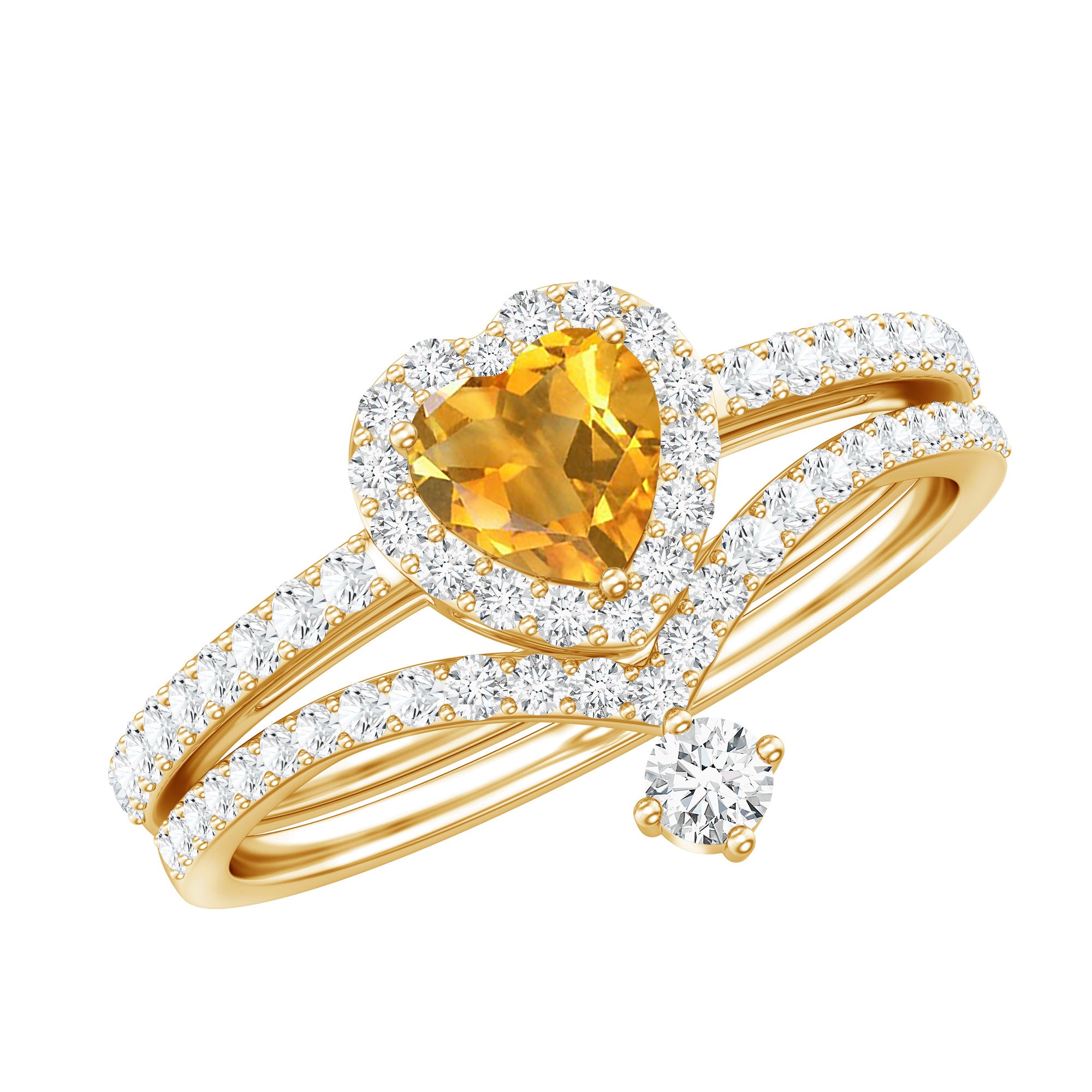 Certified Real Citrine Heart Shape Engagement Ring with Diamond Enhancer AAA - Rosec Jewels