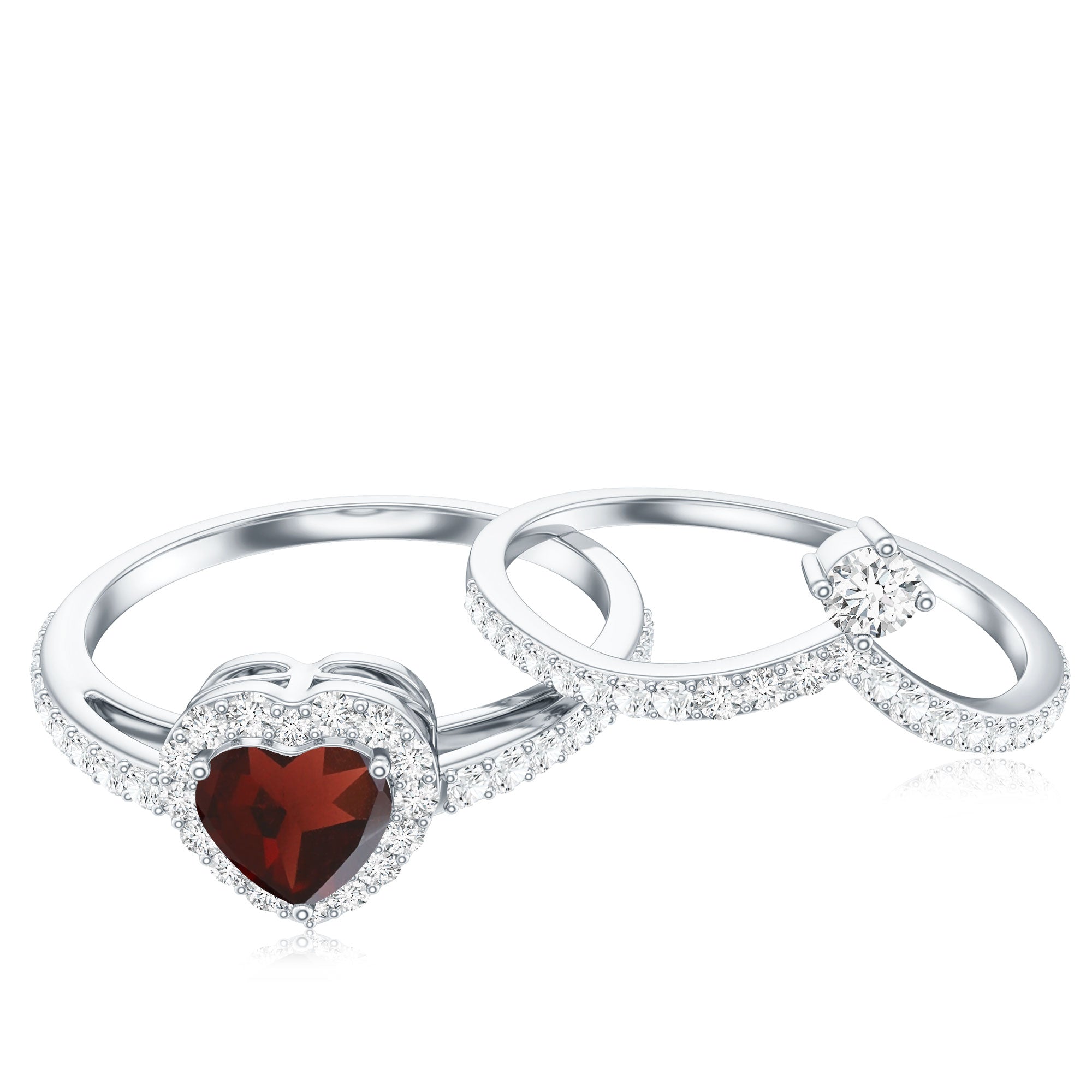 Natural Garnet Diamond Heart Engagement Ring Wedding Band Set AAA - Rosec Jewels