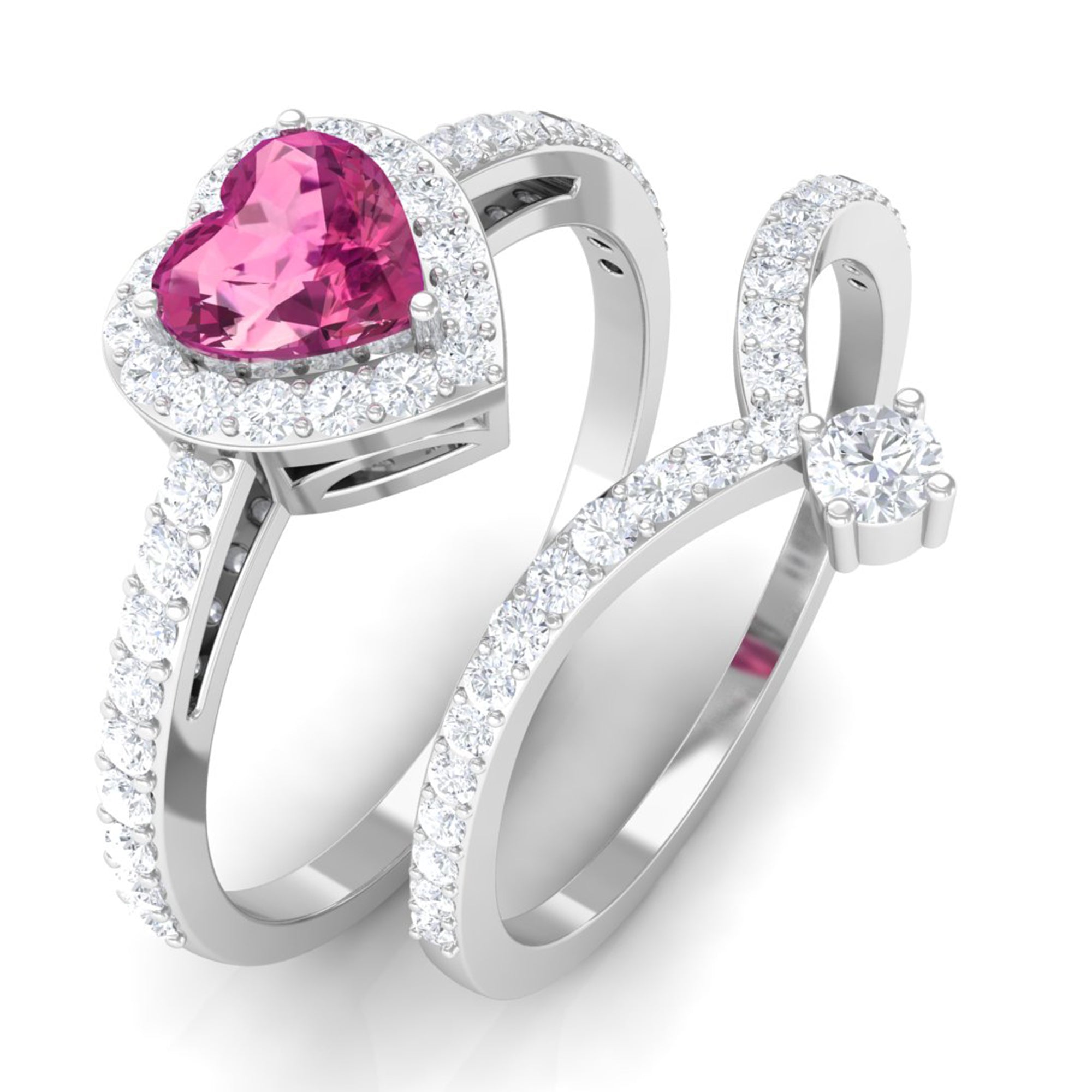 Genuine Pink Tourmaline Ring Set with Moissanite AAA - Rosec Jewels