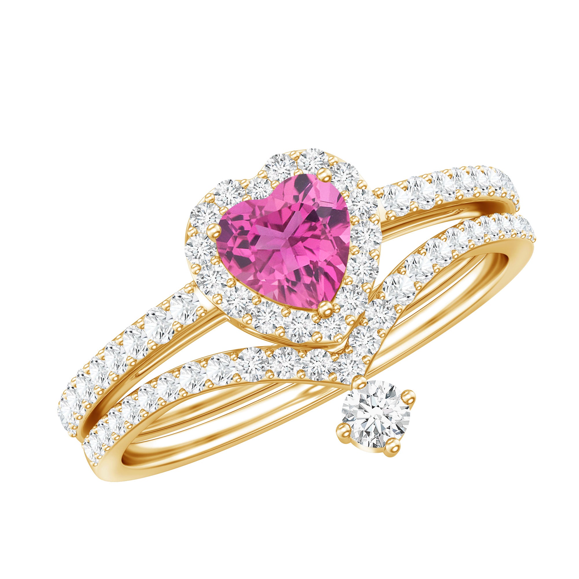 Genuine Pink Tourmaline Ring Set with Moissanite AAA - Rosec Jewels