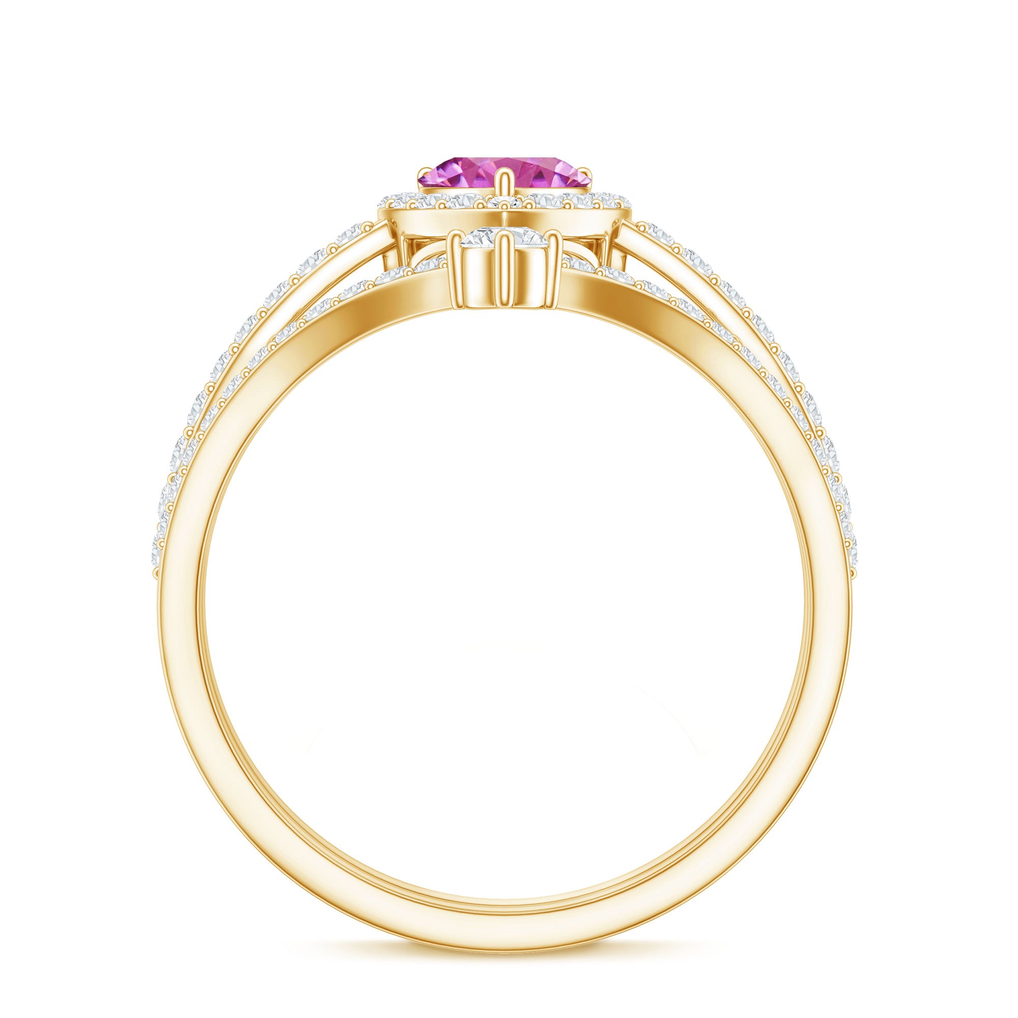 Genuine Pink Tourmaline Ring Set with Moissanite AAA - Rosec Jewels