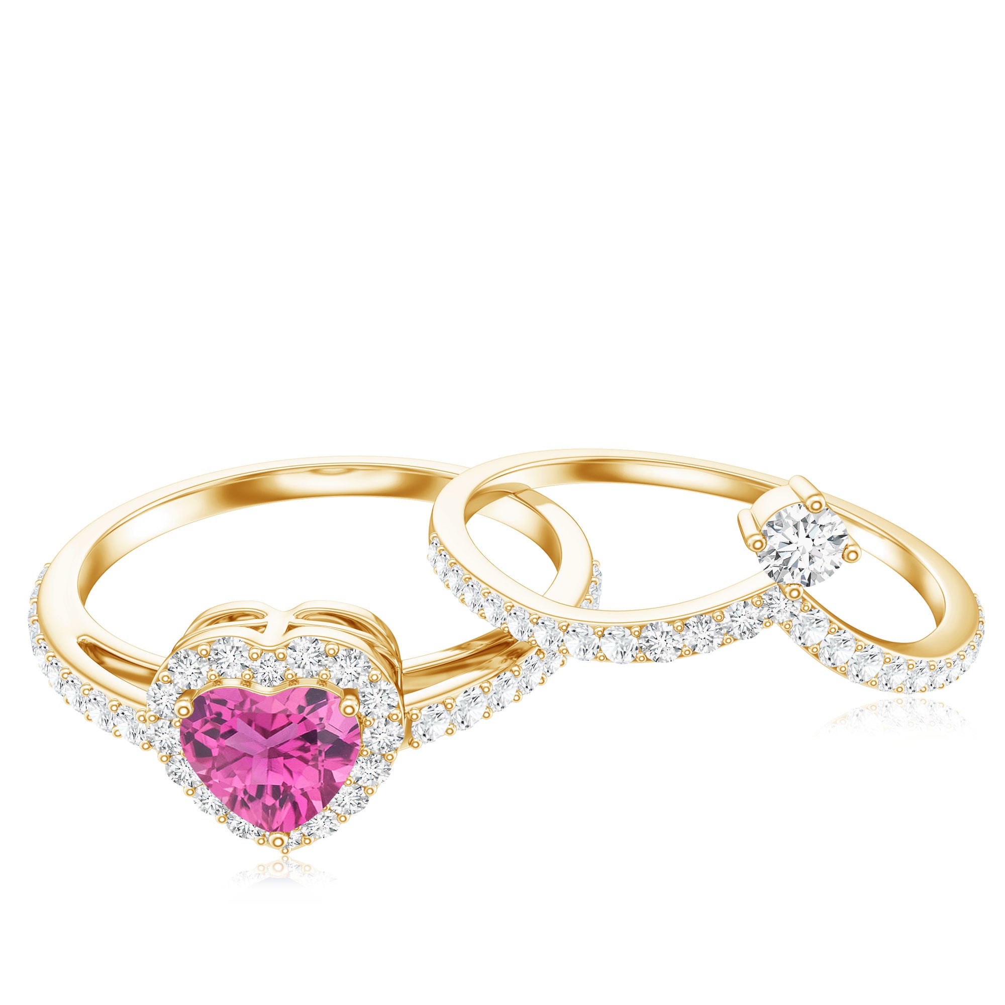 Genuine Pink Tourmaline Ring Set with Moissanite AAA - Rosec Jewels