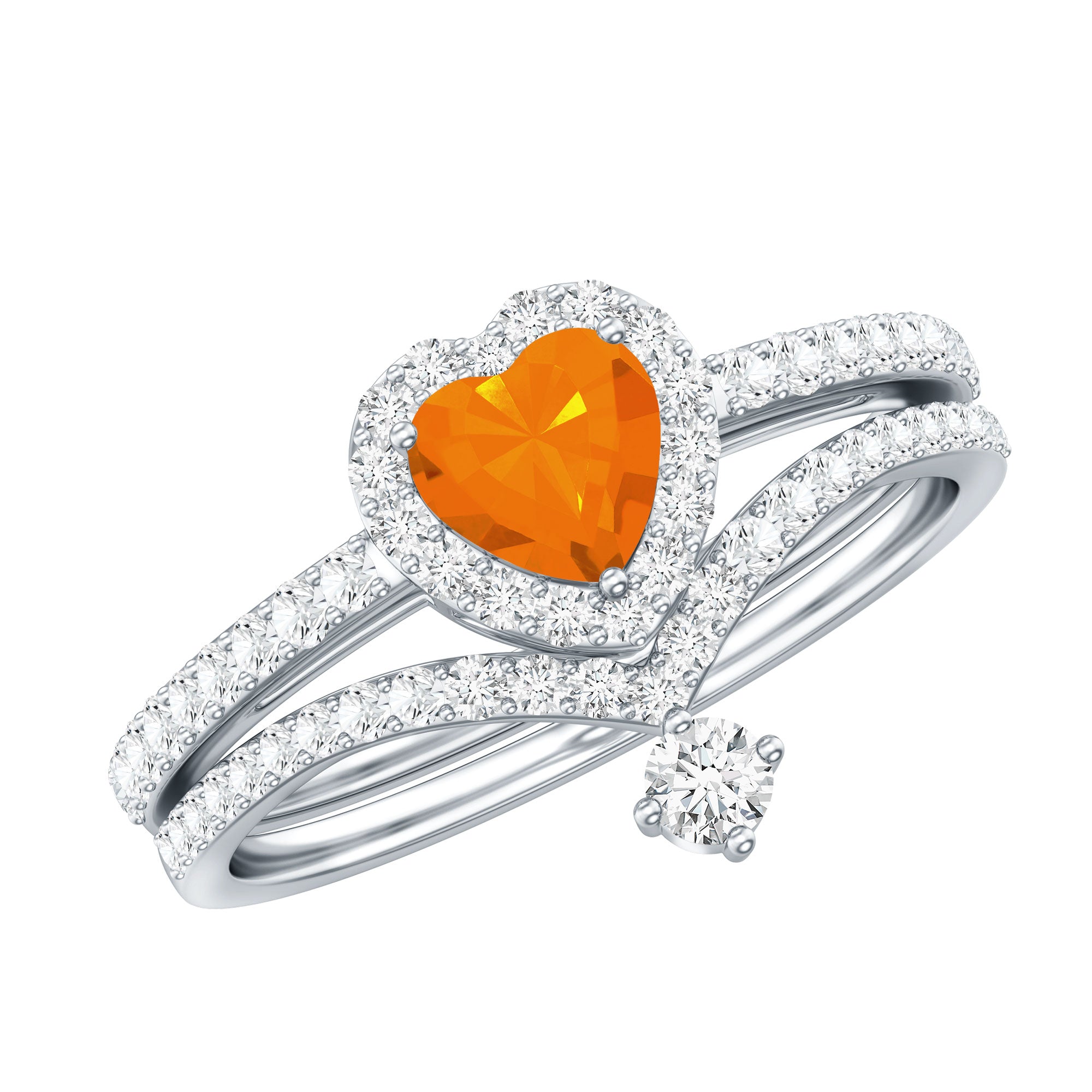 Heart Shape Fire Opal Ring Set with Moissanite AAA - Rosec Jewels