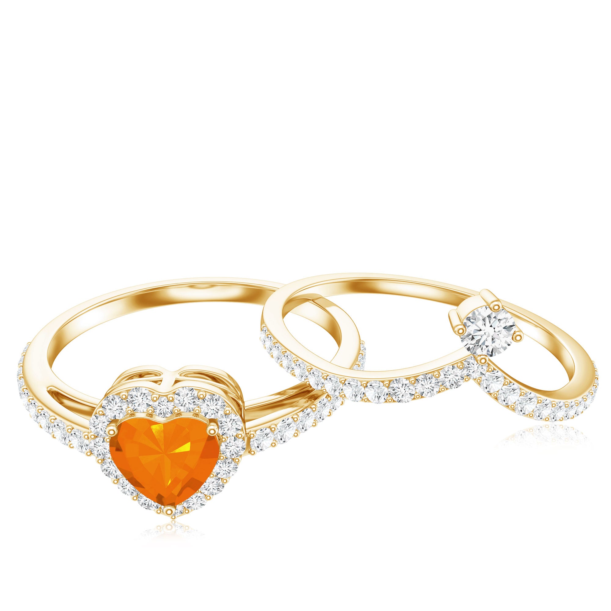 Heart Shape Fire Opal Ring Set with Moissanite AAA - Rosec Jewels