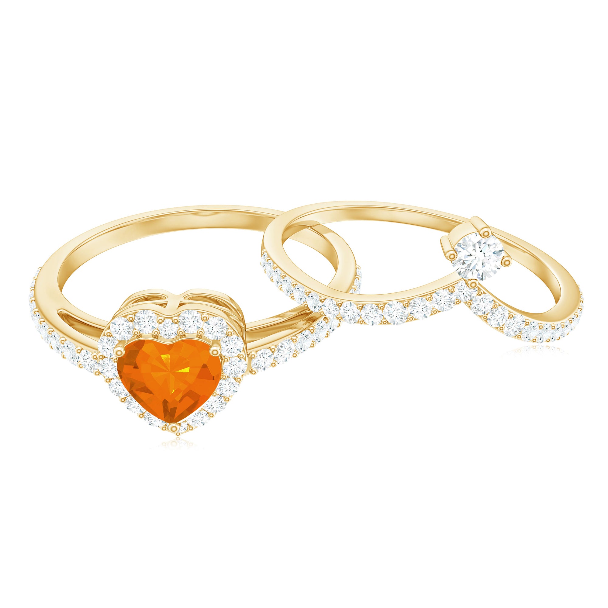 Heart Shape Fire Opal Ring Set with Moissanite AAA - Rosec Jewels