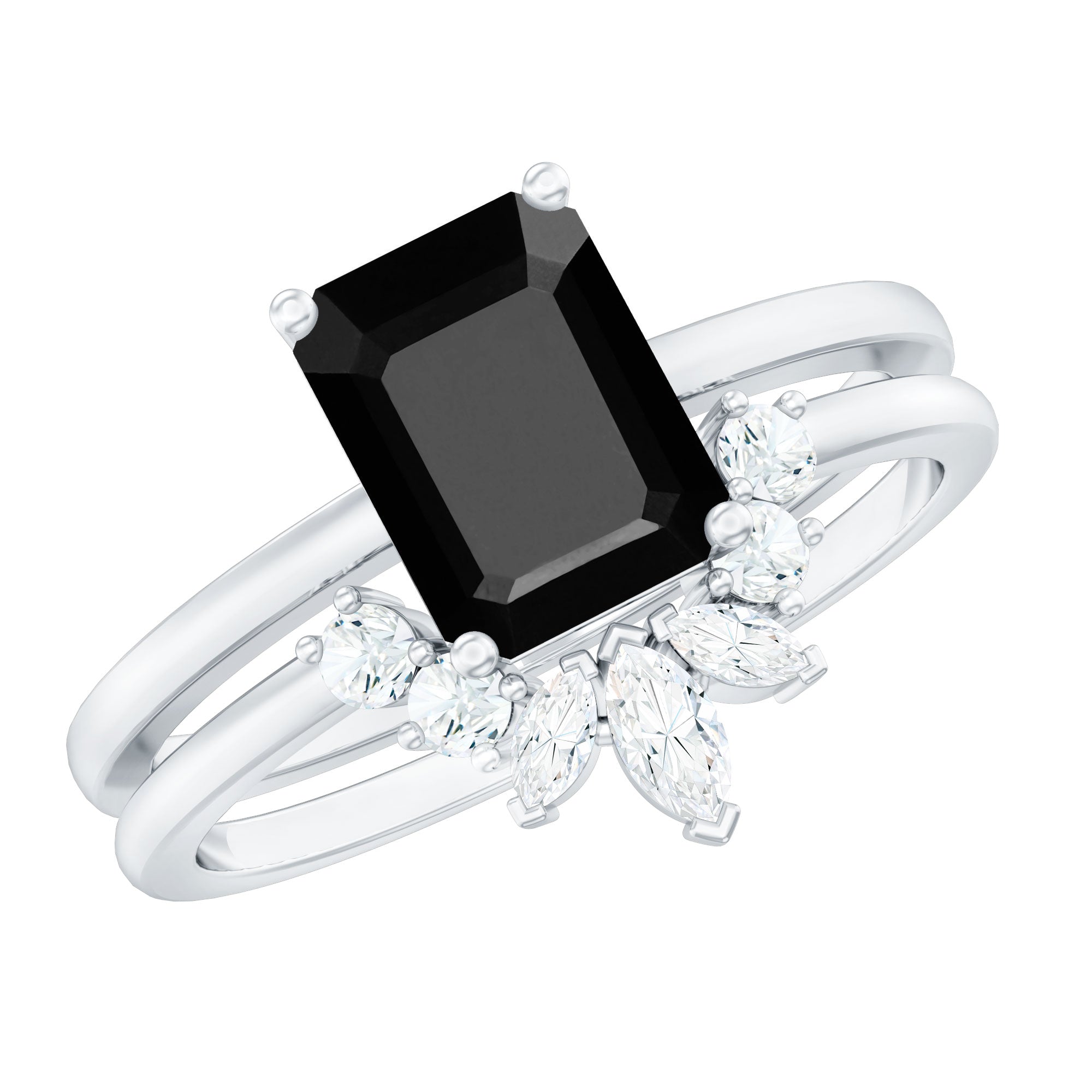 Lab Created Black Diamond Solitaire Wedding Ring Set with Diamond