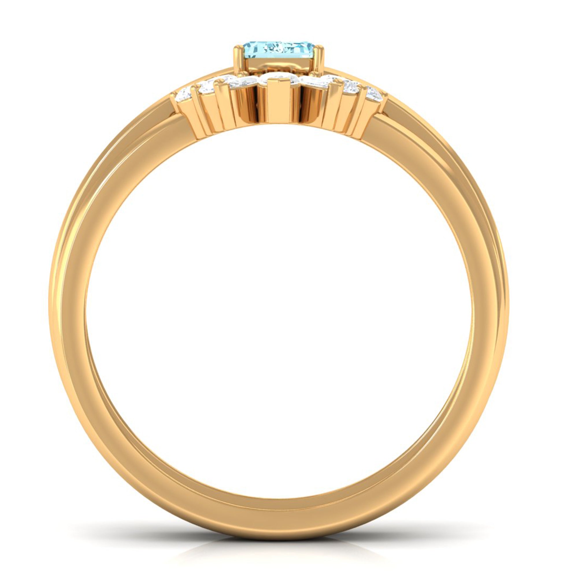Natural Emerald Cut Aquamarine Engagement Ring with Diamond Wedding Band AAA - Rosec Jewels