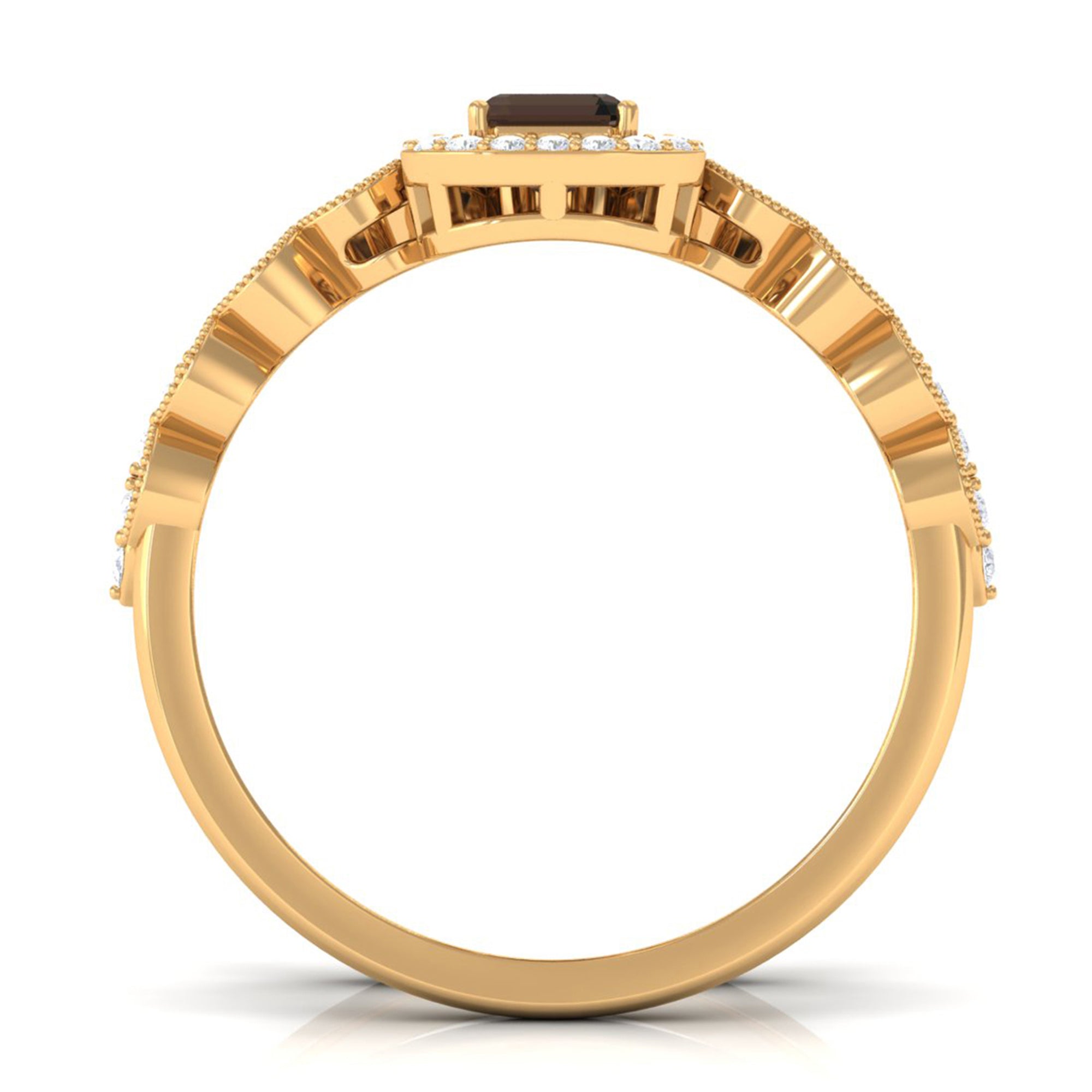 Octagon Cut Smoky Quartz and Diamond Designer Ring Set Smoky Quartz - ( AAA ) - Quality - Rosec Jewels