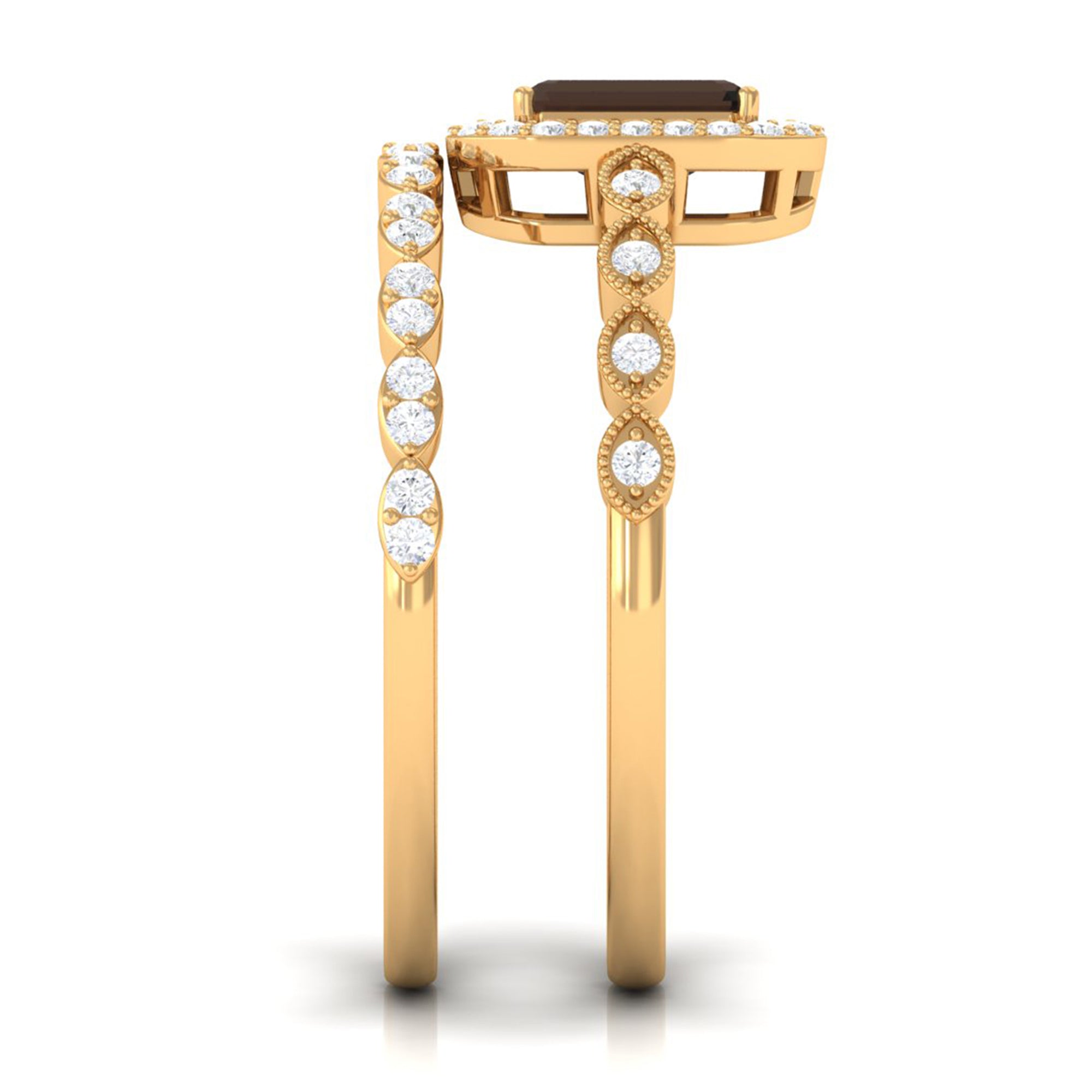 Octagon Cut Smoky Quartz and Diamond Designer Ring Set Smoky Quartz - ( AAA ) - Quality - Rosec Jewels