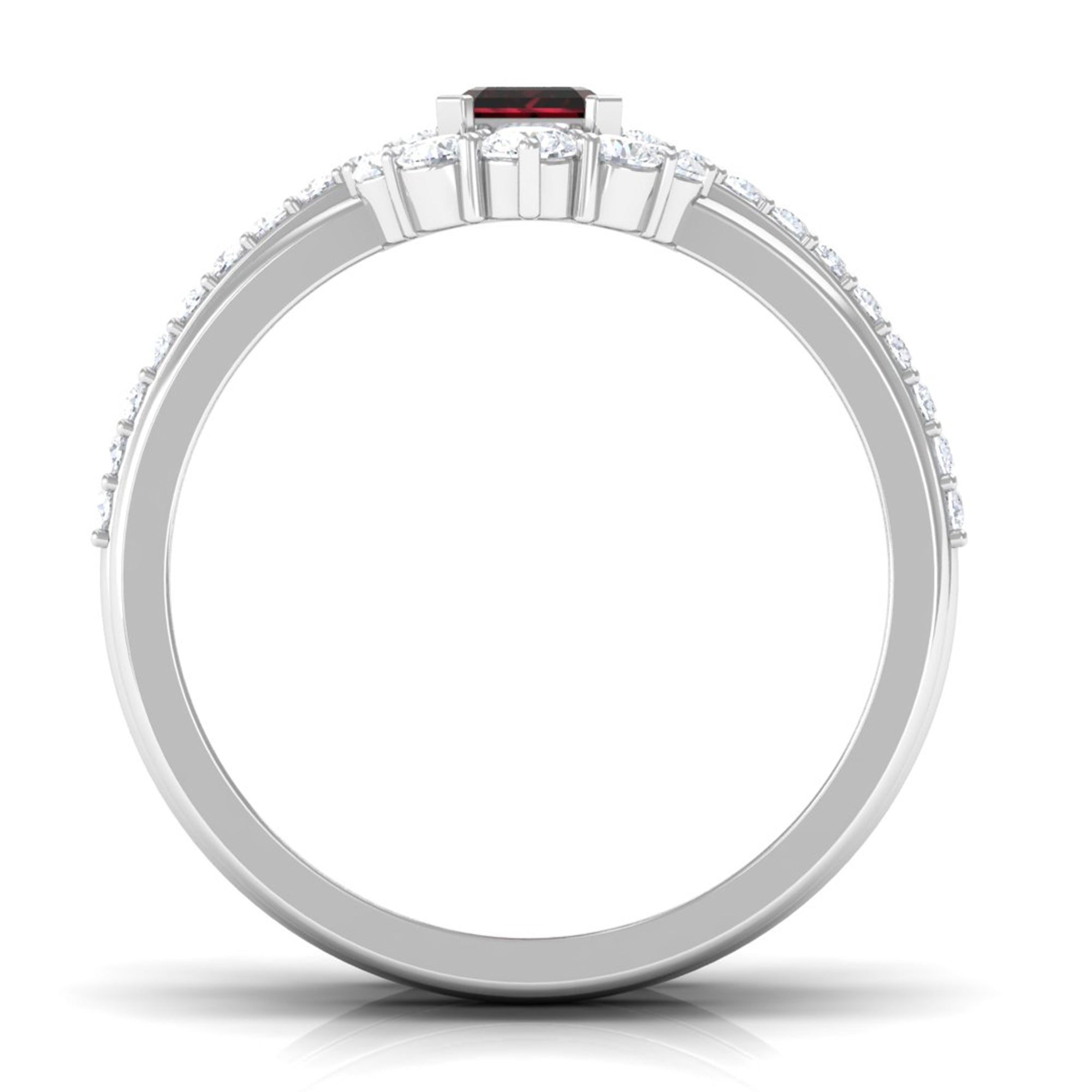Natural Emerald Cut Garnet Diamond Trio Wedding Ring Set AAA - Rosec Jewels