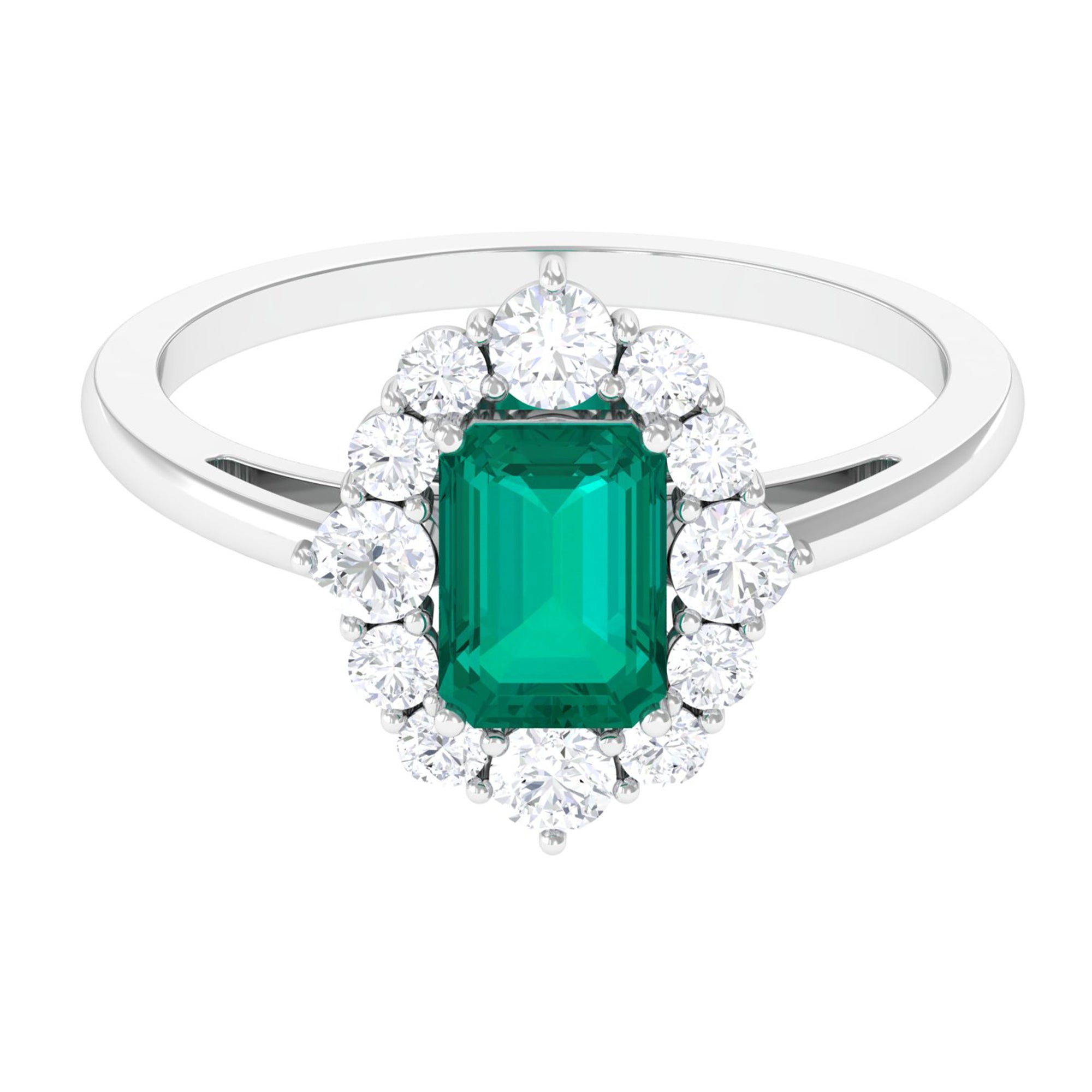 Certified Real Emerald Cut Emerald Engagement Ring with Diamond Halo