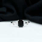 Emerald Cut Black Onyx Solitaire Ring with Moissanite Black Onyx - ( AAA ) - Quality 92.5 Sterling Silver 9 - Rosec Jewels