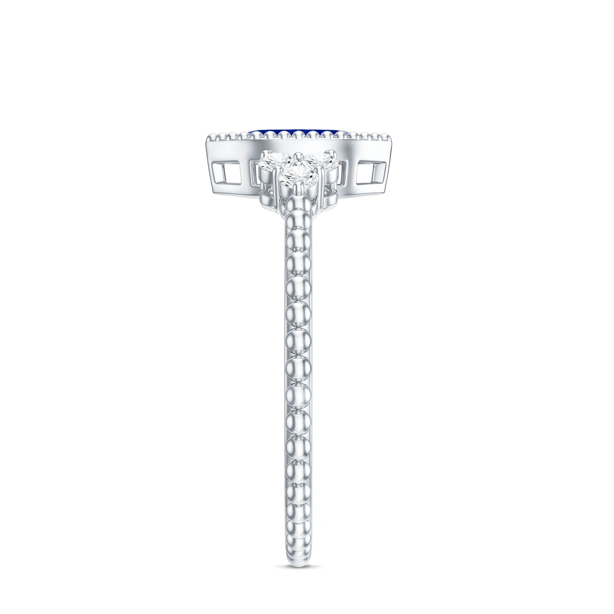 Vintage Style 0.7 Carat Lab Grown Blue Sapphire Marquise Engagement Ring with Diamond Trio AAAA - Rosec Jewels