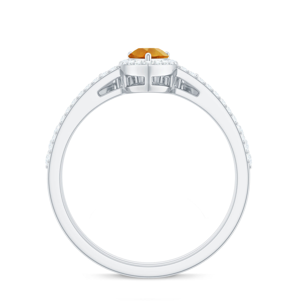 Natural Citrine Teardrop Engagement Ring with Wedding Band AAA - Rosec Jewels