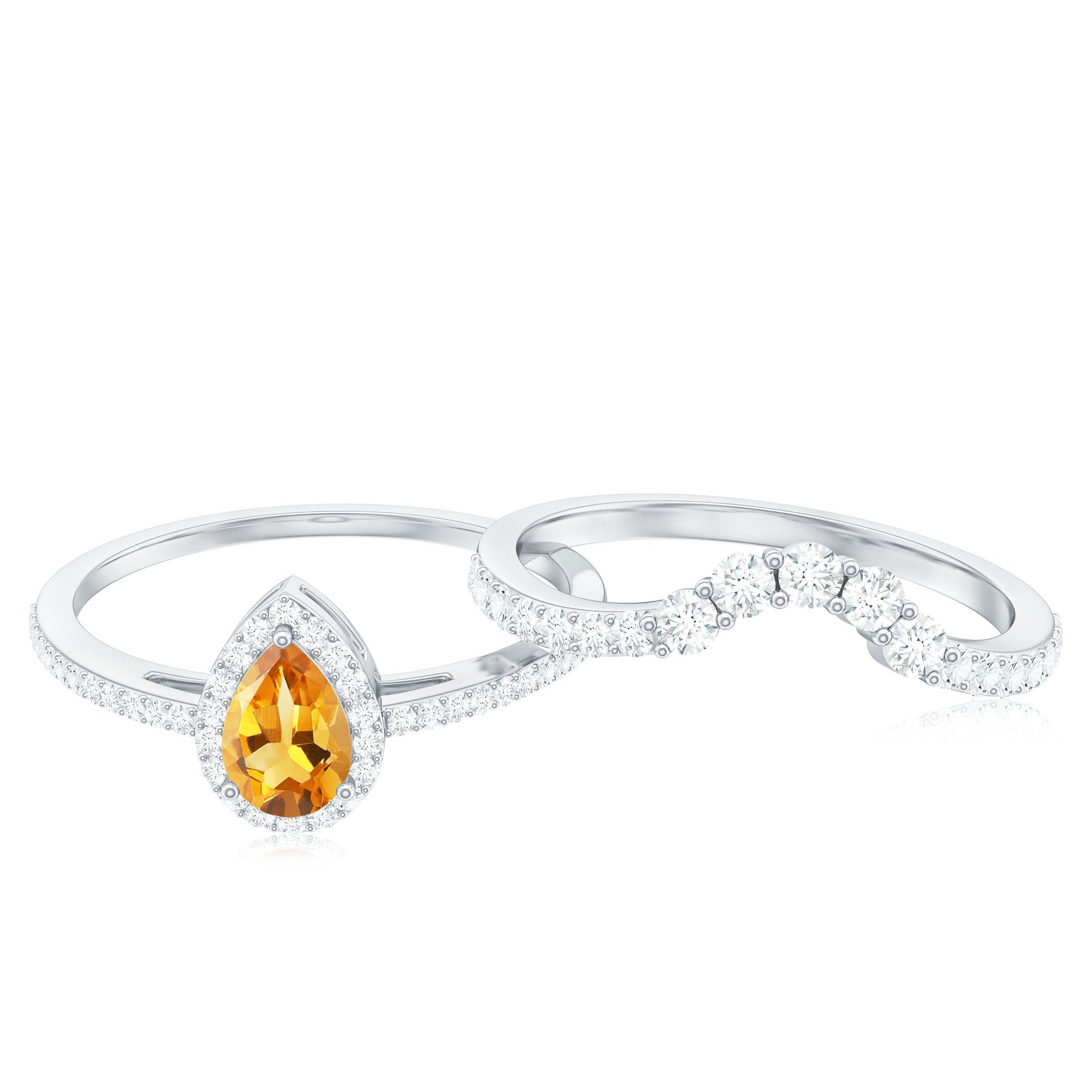 Rosec Jewels-Natural Citrine Teardrop Engagement Ring with Wedding Band