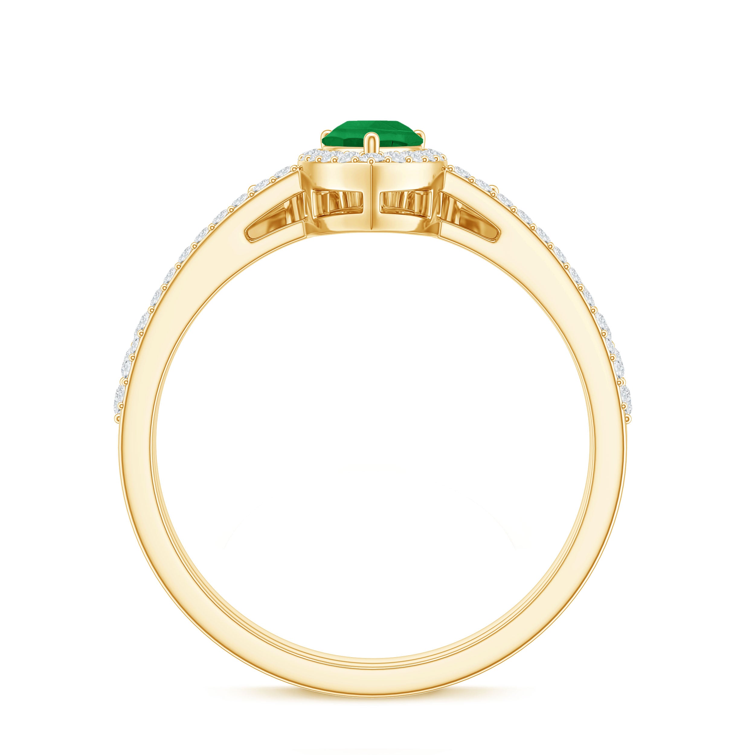 Natural Emerald Diamond Pear Shaped Engagement Wedding Ring Set of 2 AAA - Rosec Jewels