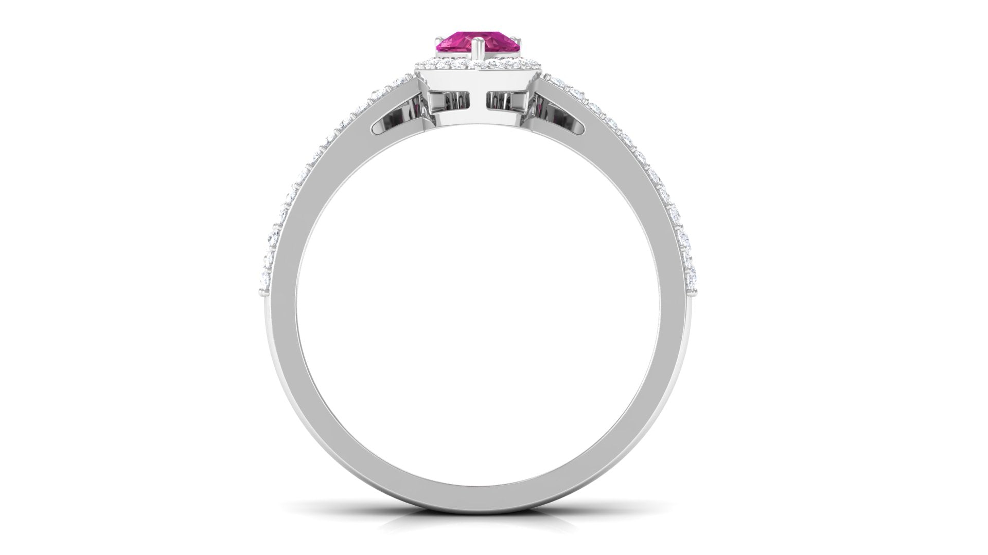 Rosec Jewels-Pink tourmaline Designer Teardrop Ring Set with Moissanite Halo