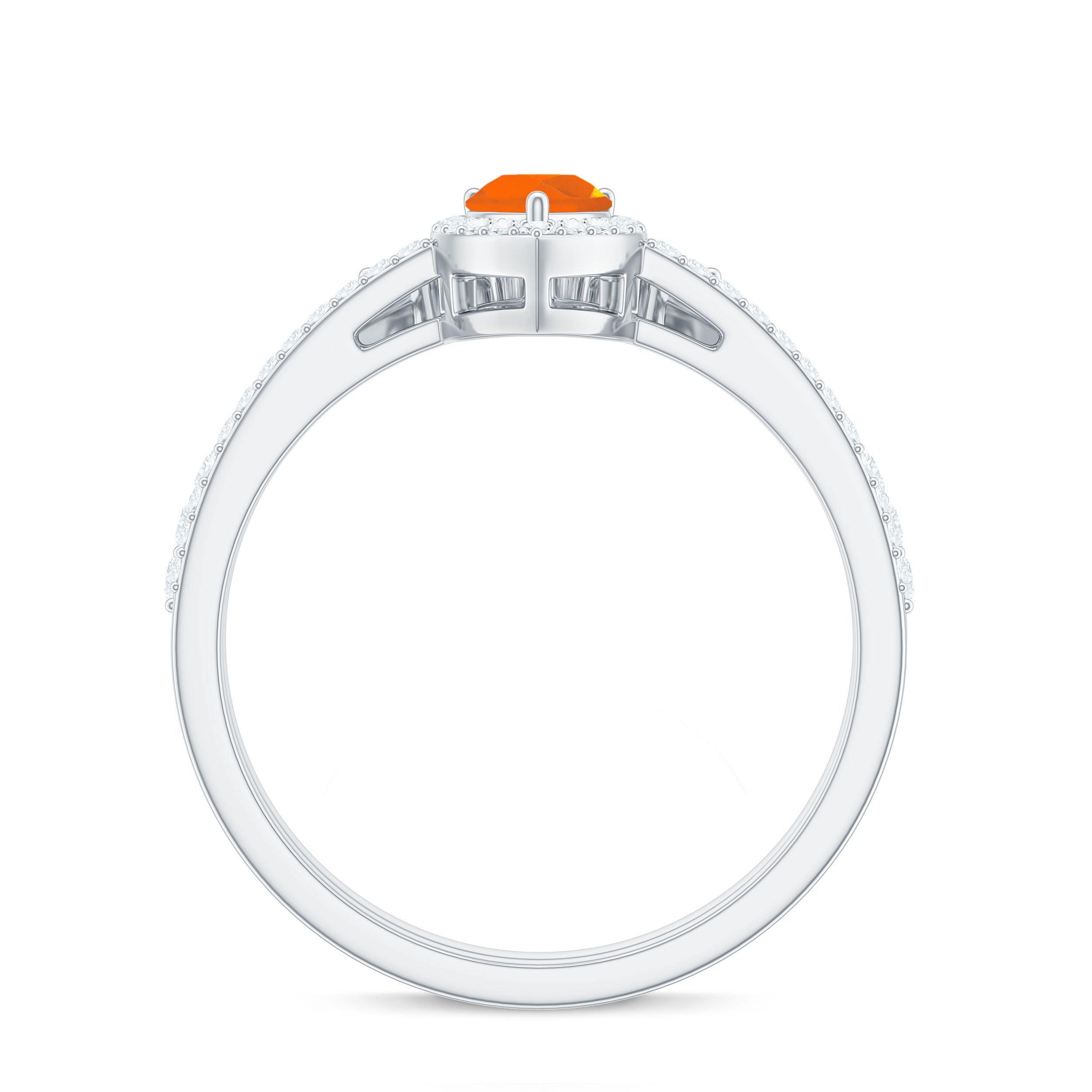 Fire Opal Designer Teardrop Ring Set with Moissanite Halo AAA - Rosec Jewels