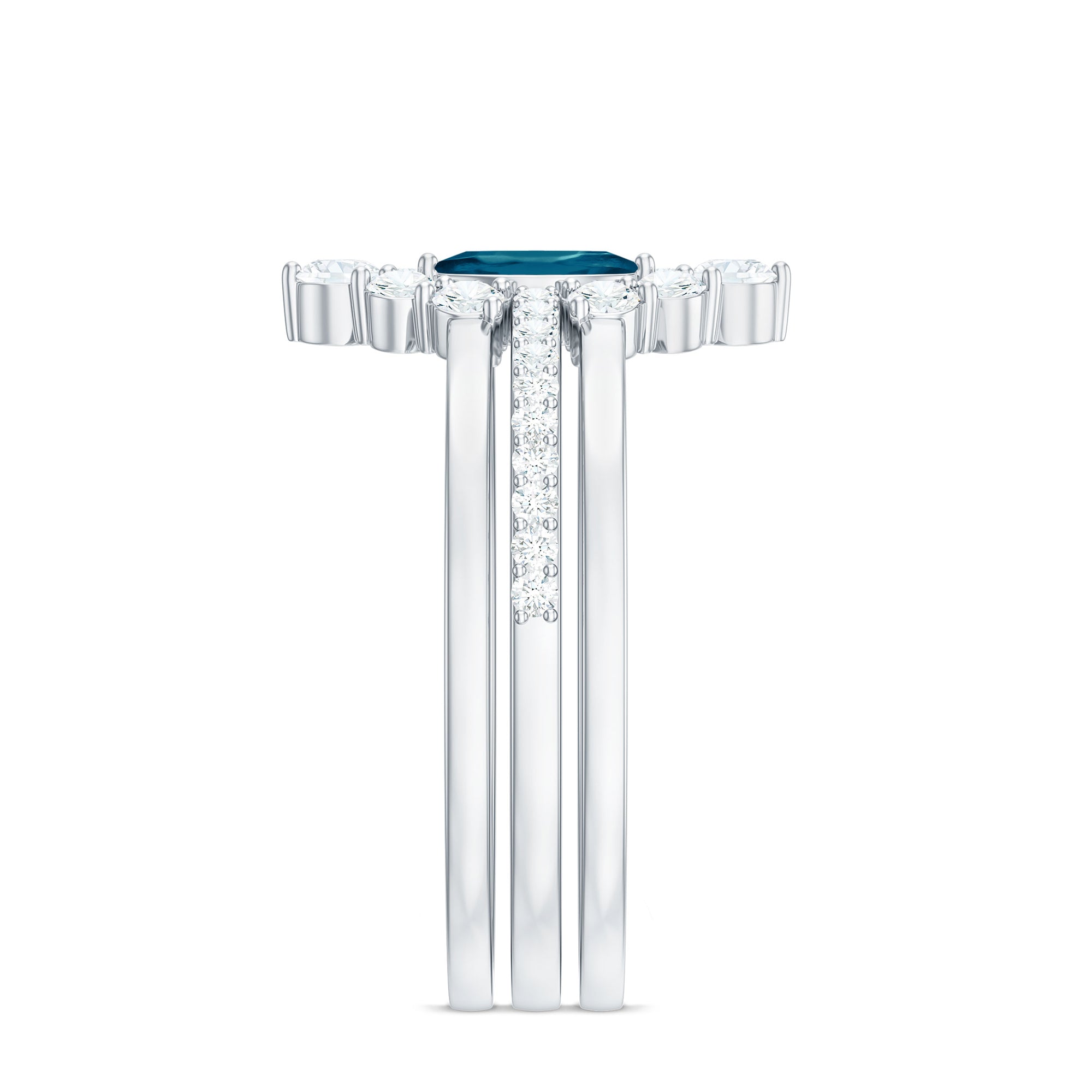 Rosec Jewels-Marquise London Blue Topaz Bridal Ring Set with 2 Diamond Ring Guards