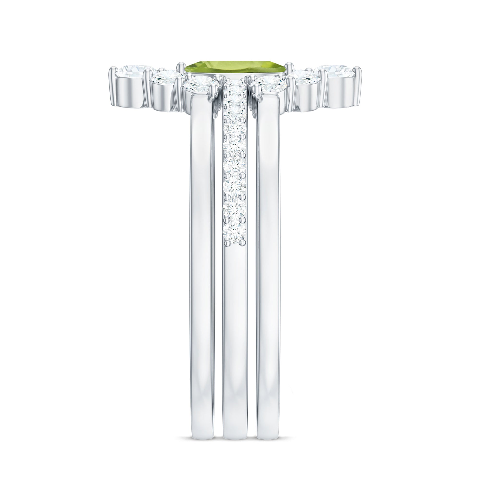 Marquise Cut Peridot Solitaire Trio Ring Set with Moissanite AAA - Rosec Jewels