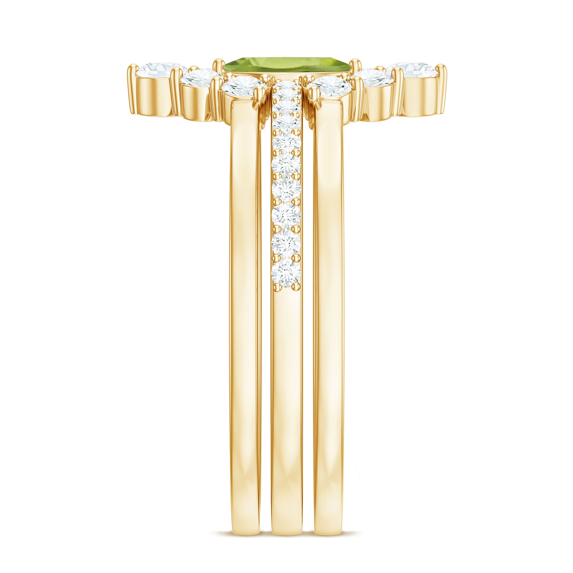 Marquise Cut Peridot Solitaire Trio Ring Set with Moissanite AAA - Rosec Jewels
