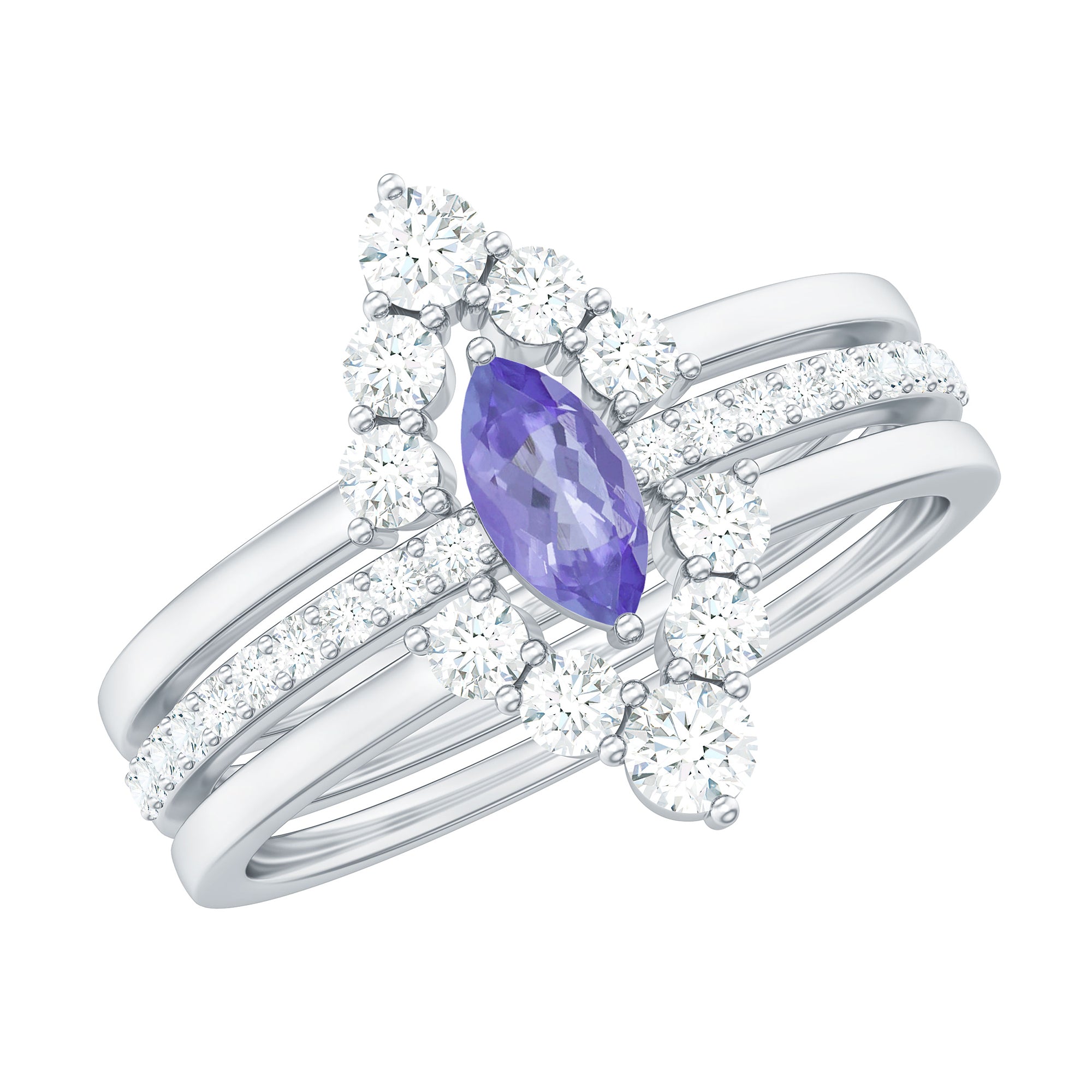Marquise Cut Tanzanite Solitaire Ring Set with Diamond