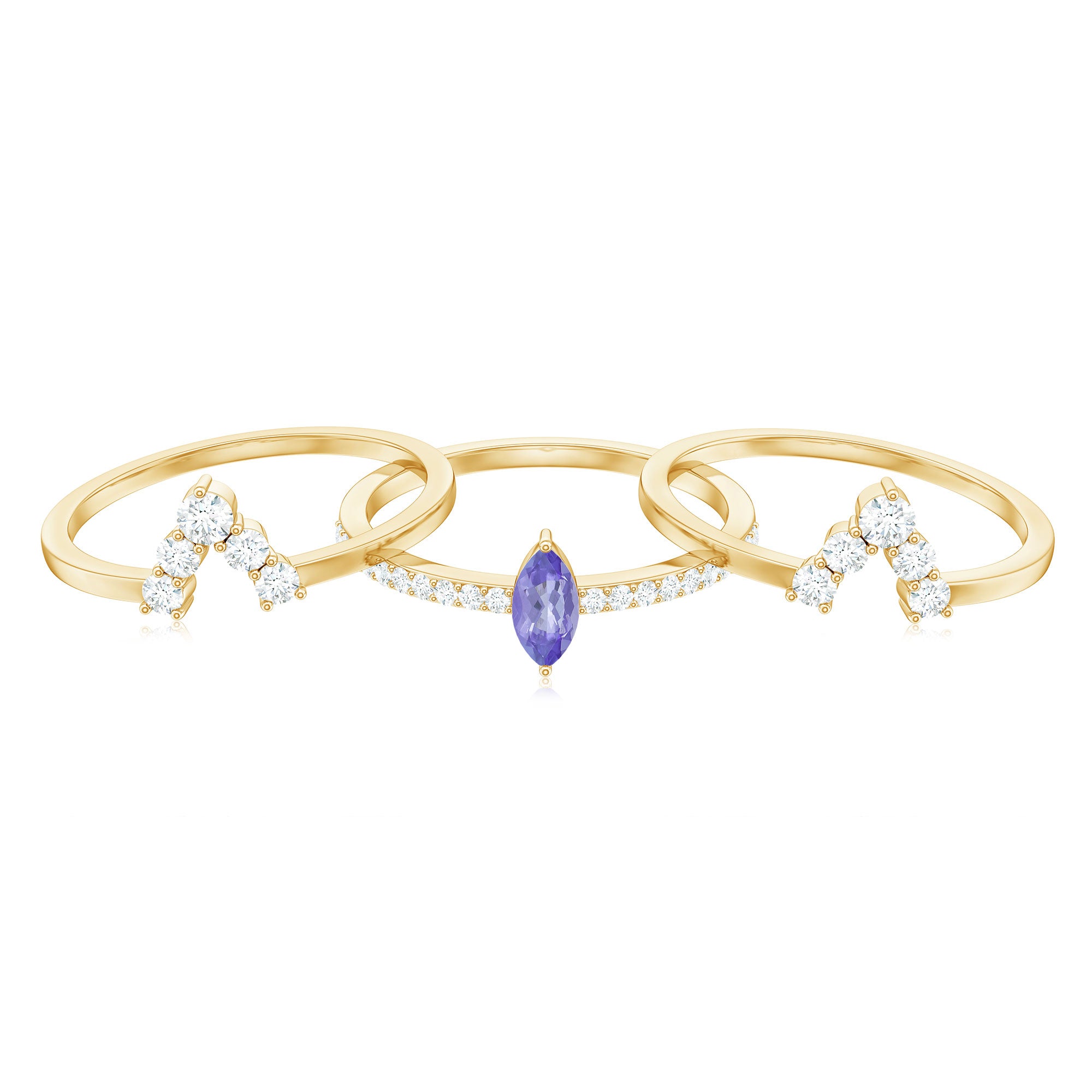Rosec Jewels-Marquise Cut Tanzanite Solitaire Ring Set with Diamond