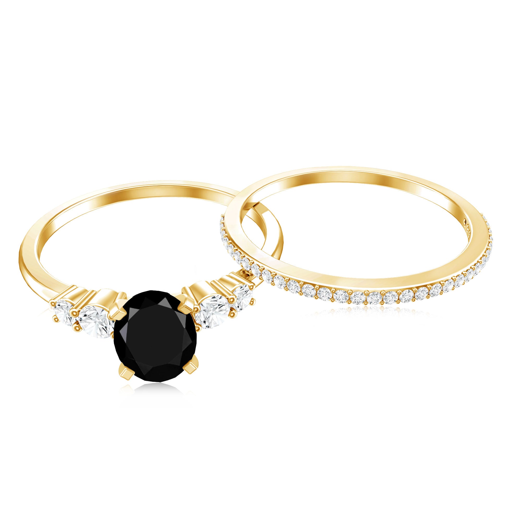 Certified Oval Lab Grown Black and White Diamond Wedding Engagement Ring Set AAAA ( Synthetic ) - Rosec Jewels