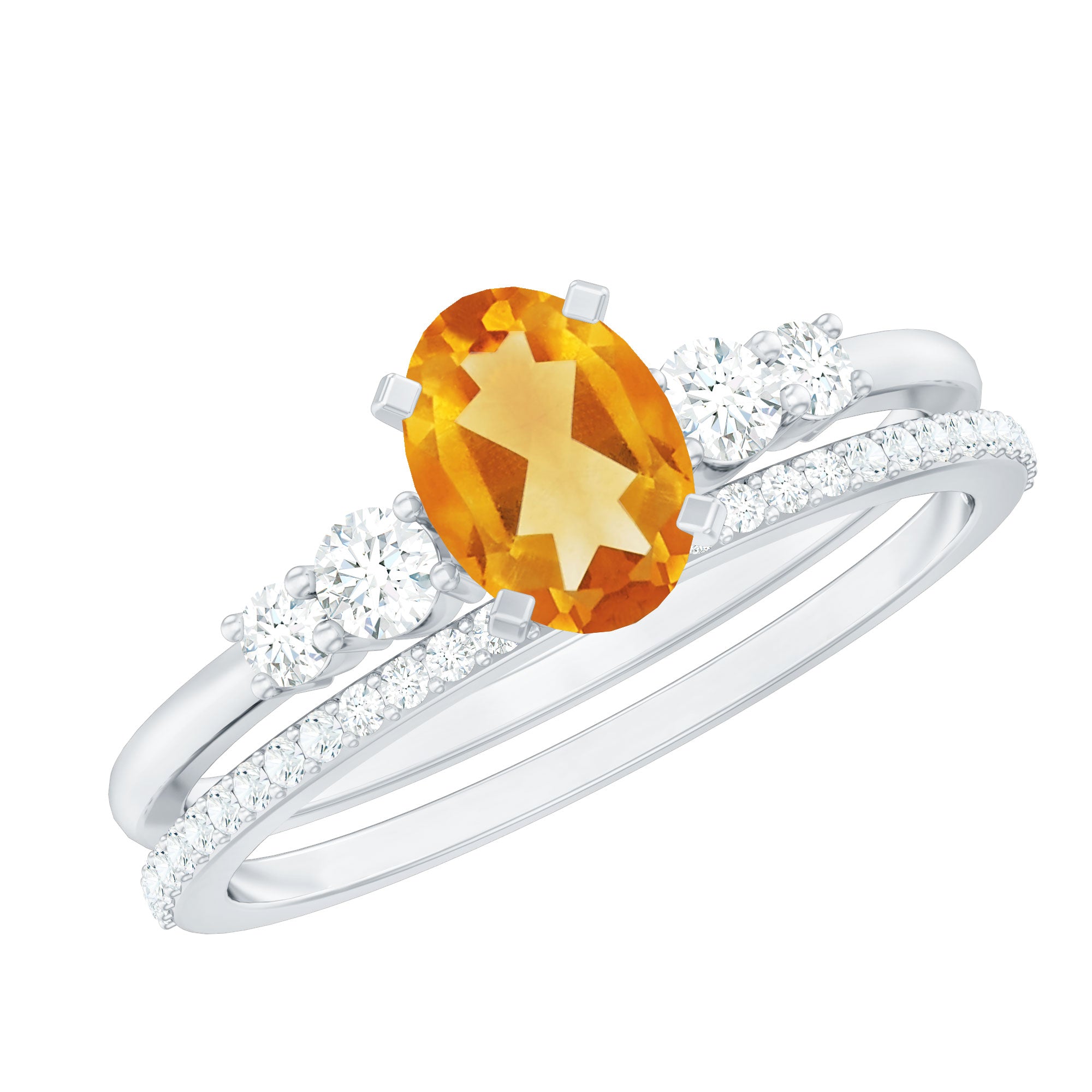 Oval Citrine Solitaire Ring Set with Diamond
