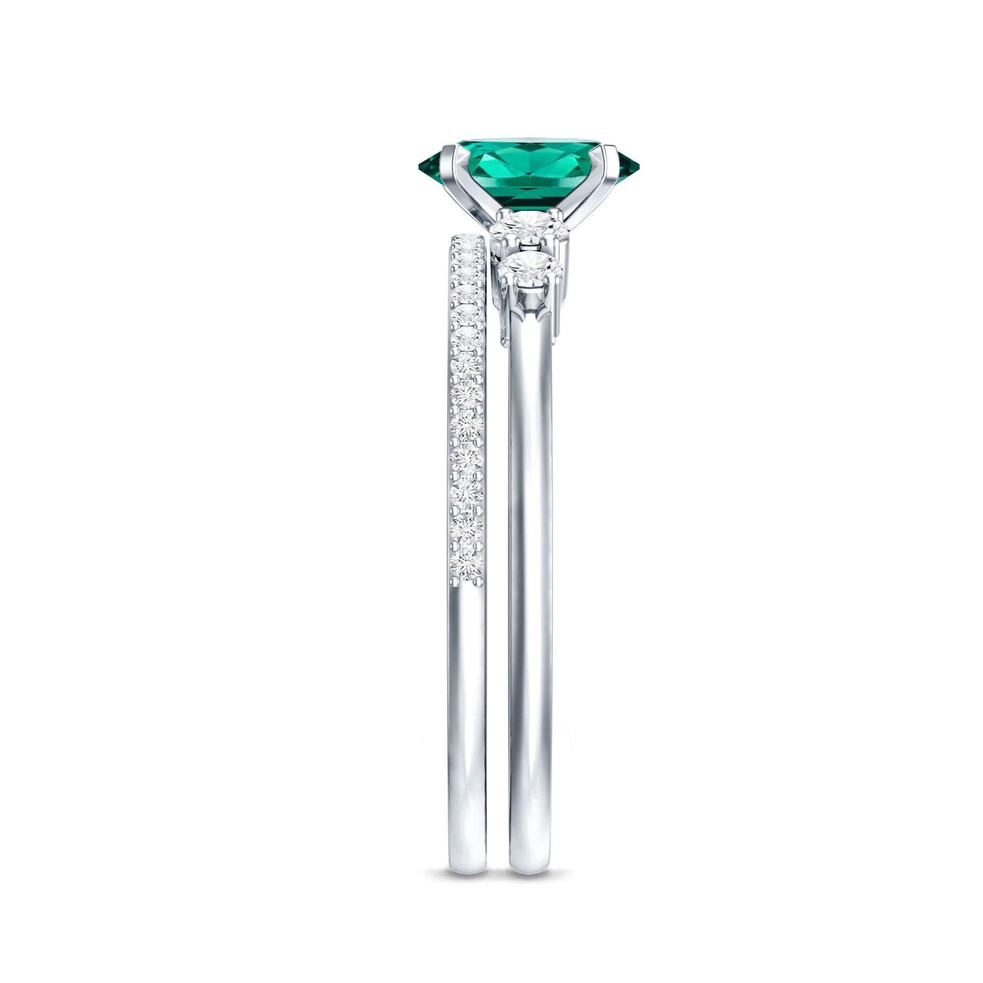 Certified Oval Lab Grown Emerald Diamond Engagement Ring Set AAAA - Rosec Jewels