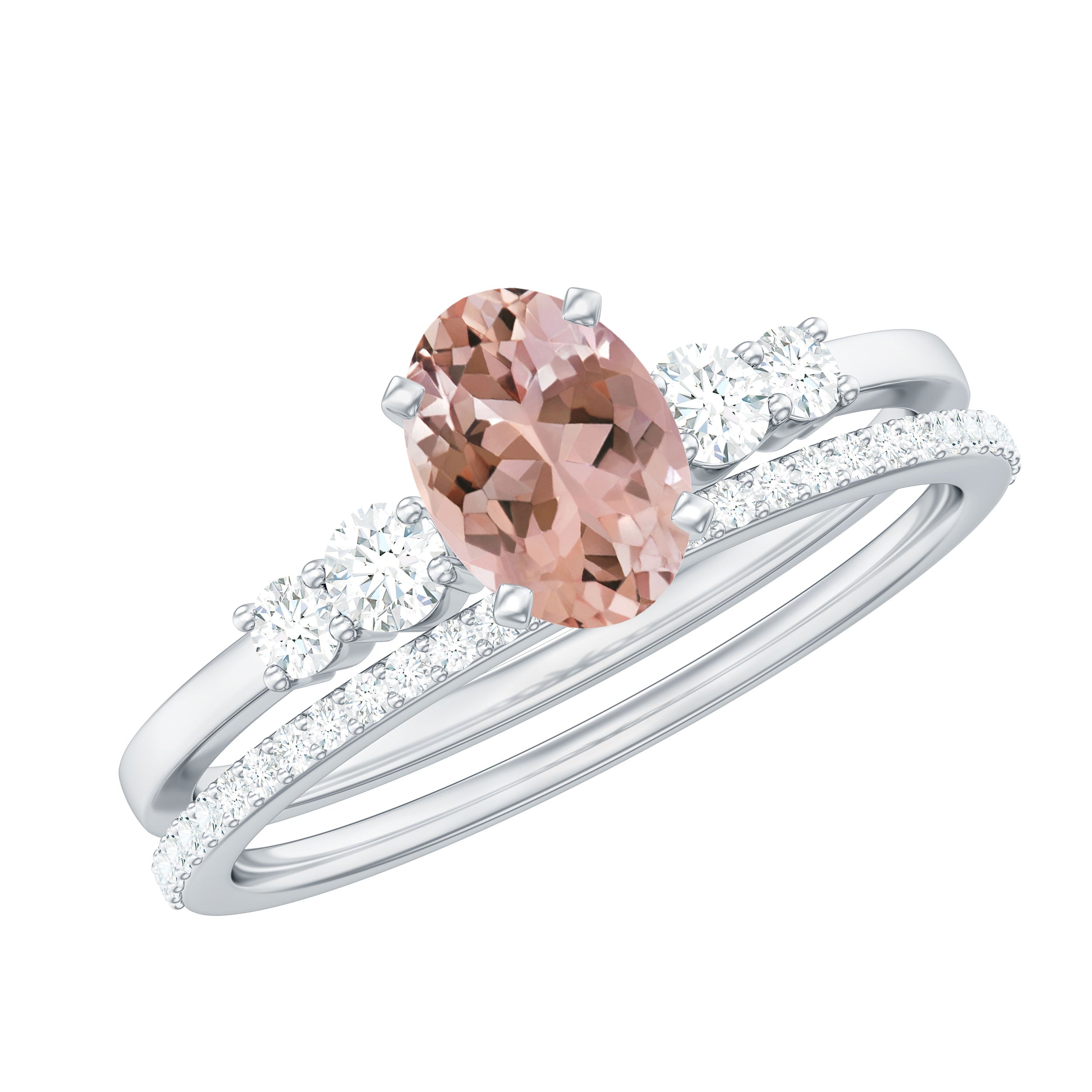 Oval Morganite Solitaire Ring Set with Diamond