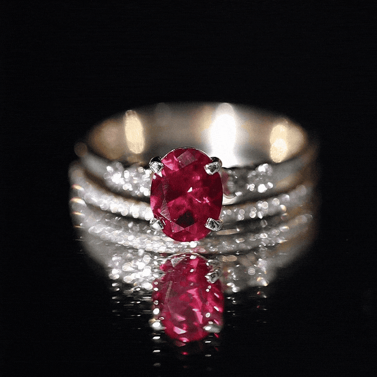 1.5 Carat Oval Lab Created Ruby Solitaire Bridal Ring Set with Diamond AAAA - Rosec Jewels