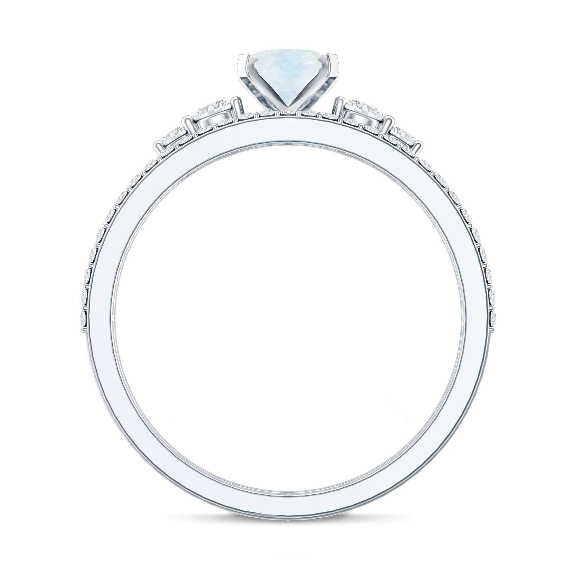 Oval Moonstone Solitaire Ring Set with Diamond AAA - Rosec Jewels