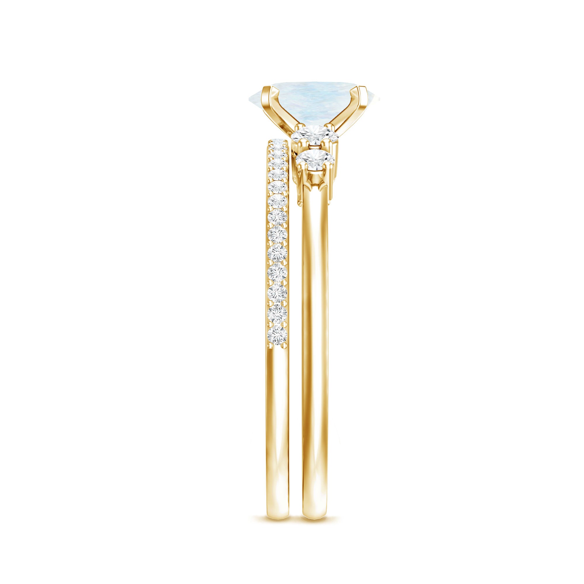 Oval Moonstone Solitaire Ring Set with Diamond AAA - Rosec Jewels