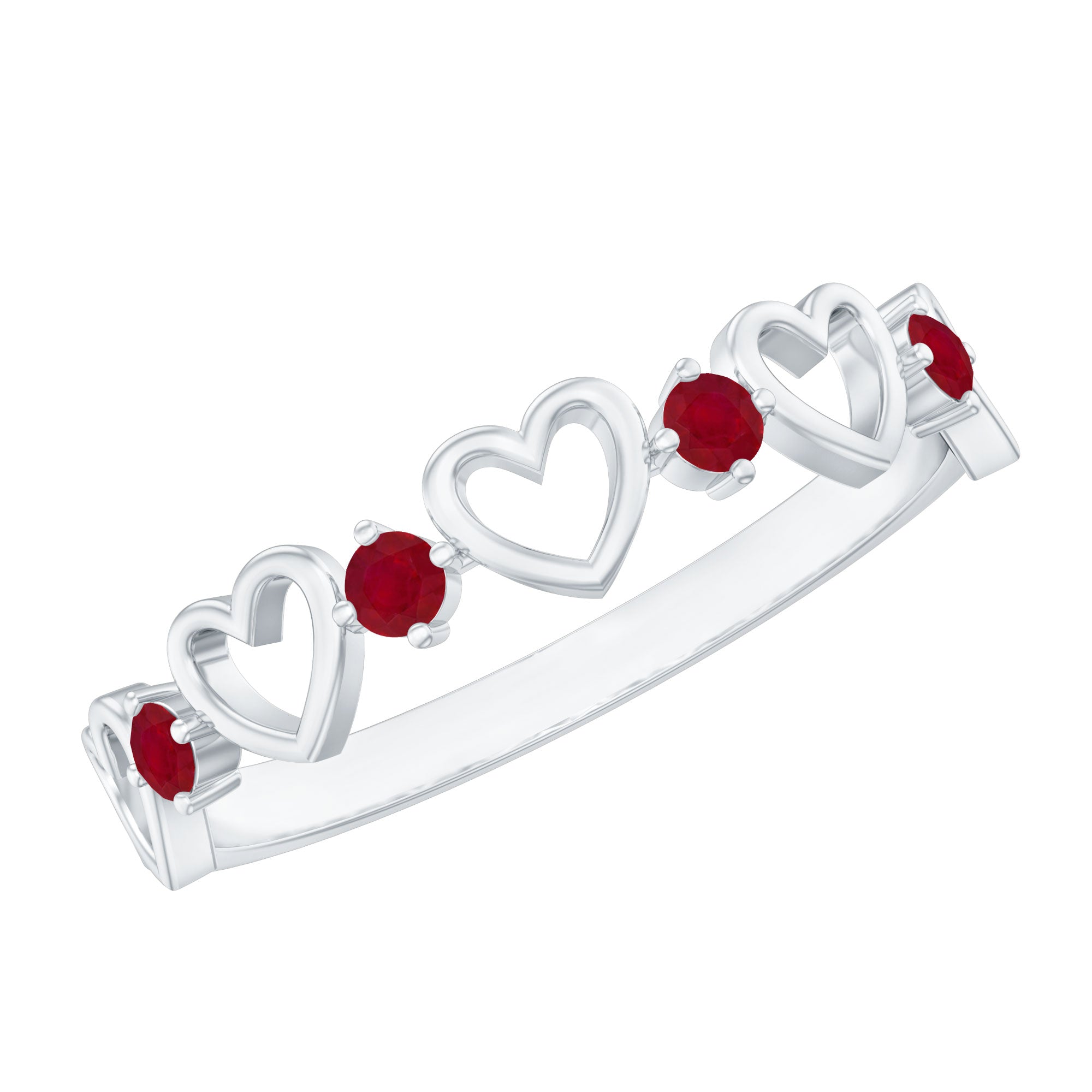 Round Shape Ruby Open Heart Half Eternity Ring