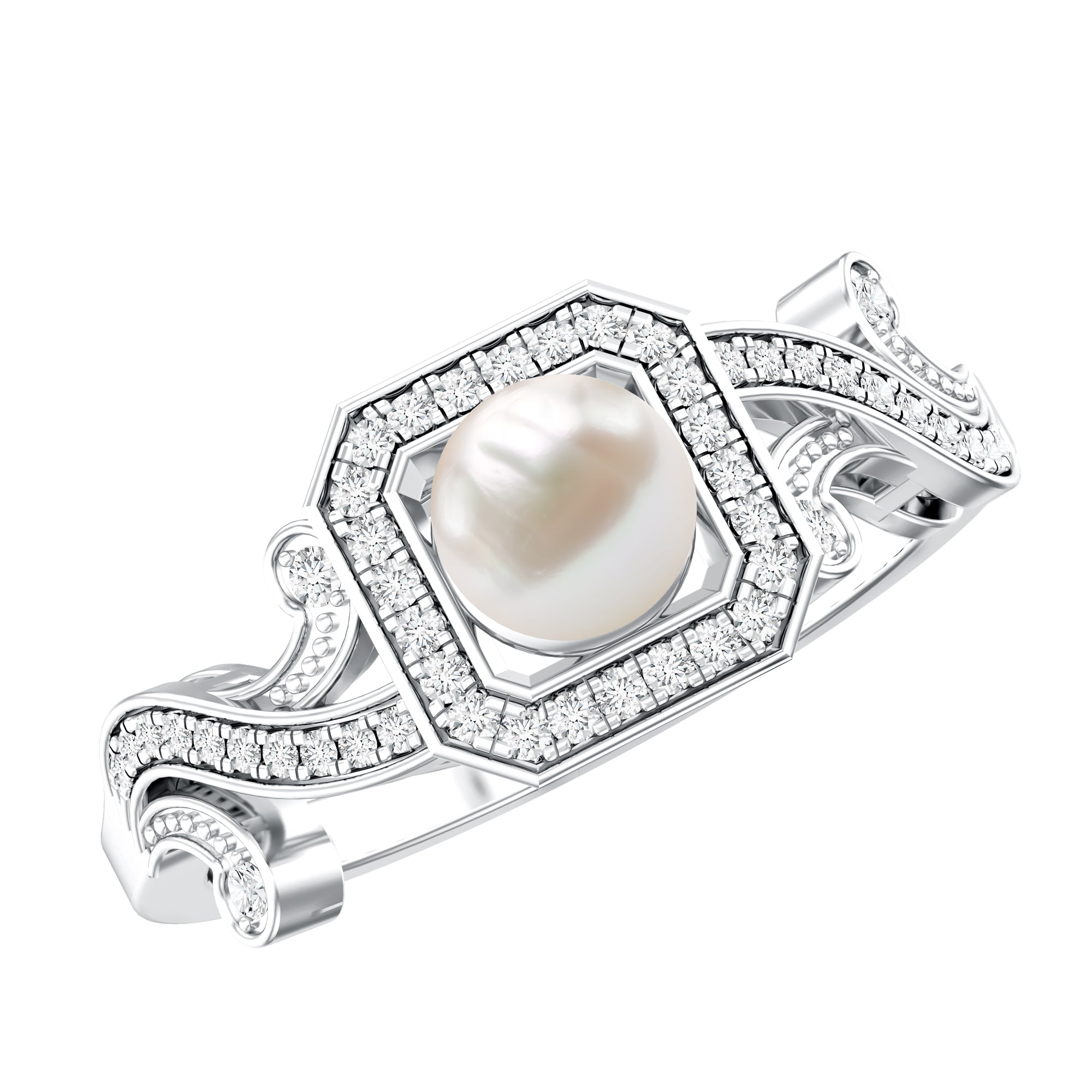 2.25 CT Freshwater Pearl and Diamond Vintage Engagement Ring