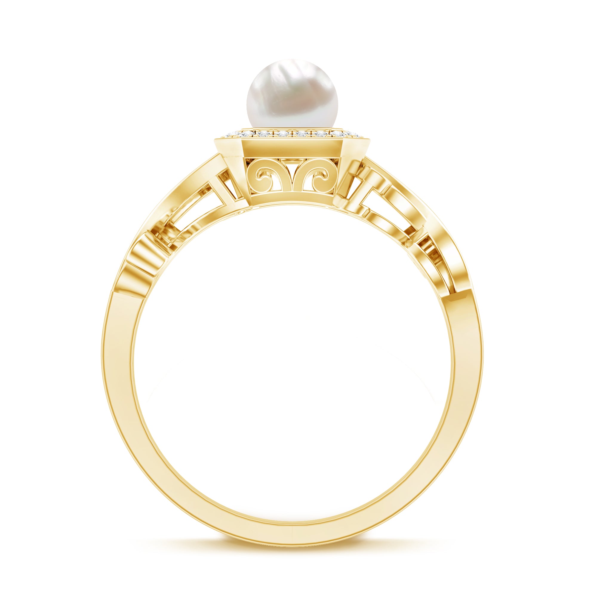 Rosec Jewels-Vintage Inspired 2 Carat Pearl Engagement Ring with Diamond Halo