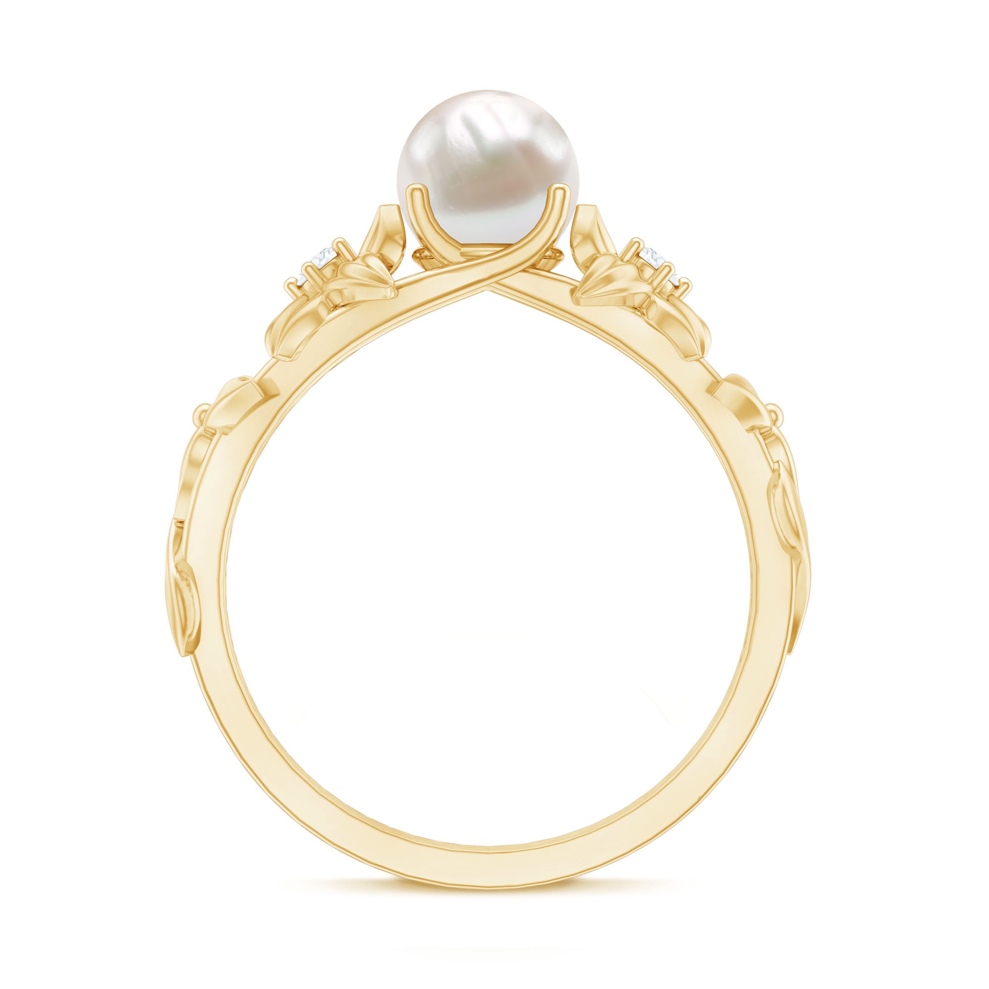 Cultured 2 Carat White Pearl Flower Engagement Ring with Diamonds AAA - Rosec Jewels