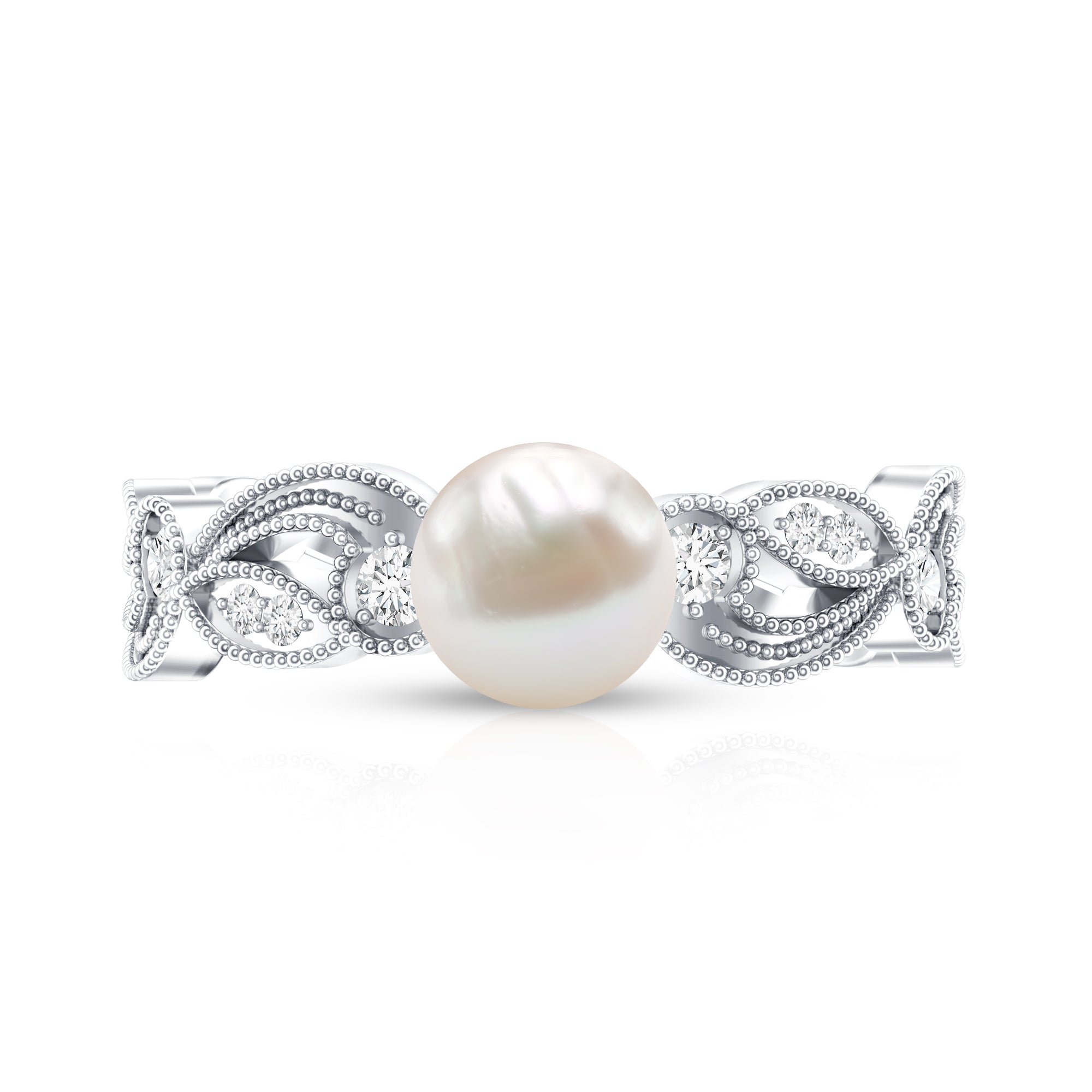 2 Carat Freshwater Pearl Vintage Looking Engagement Ring with Diamond AAA - Rosec Jewels