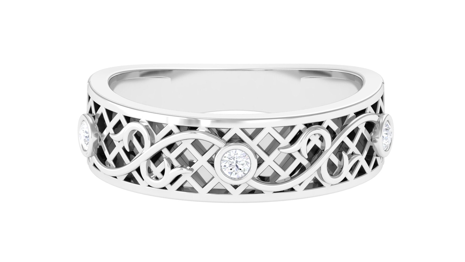 Rosec Jewels-Bezel Set Round Diamond Filigree Ring