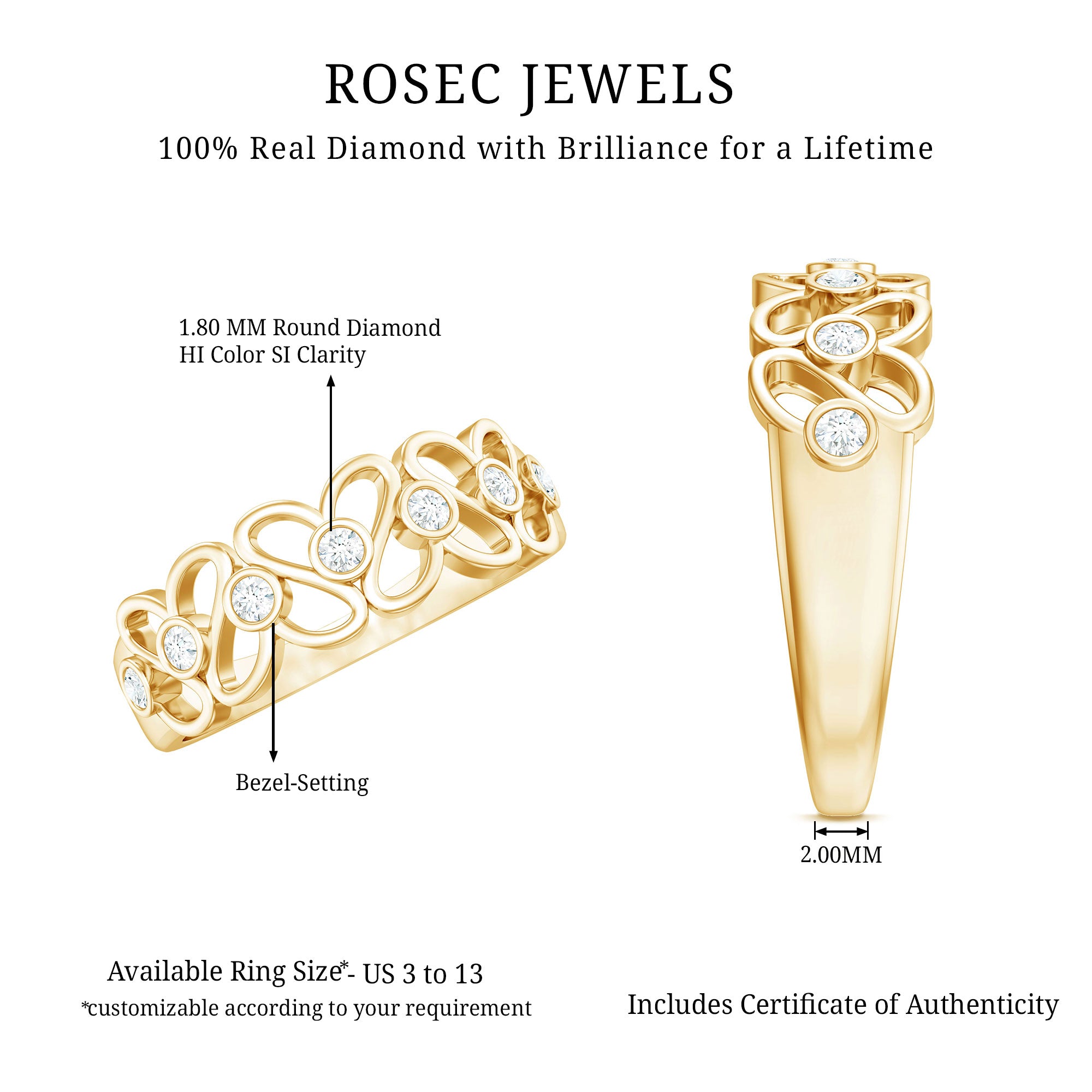 Contemporary Diamond Half Eternity Band Ring for Women Natural - ( HI-SI ) - Rosec Jewels