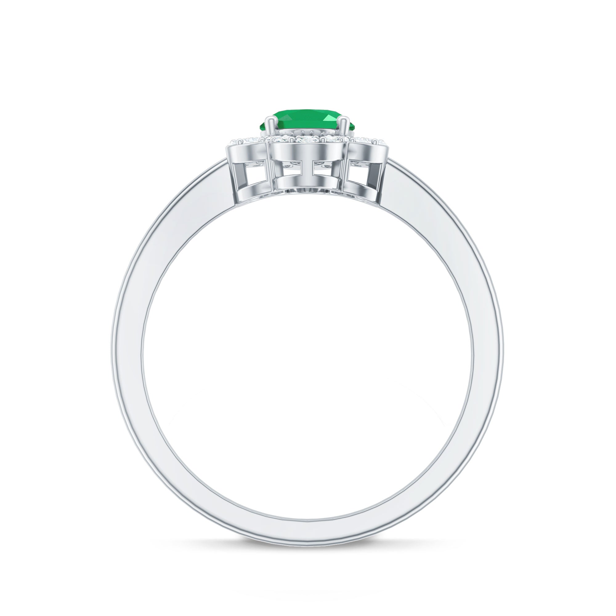 Natural 5X7mm Oval Emerald Engagement Ring with Diamond AAA - Rosec Jewels