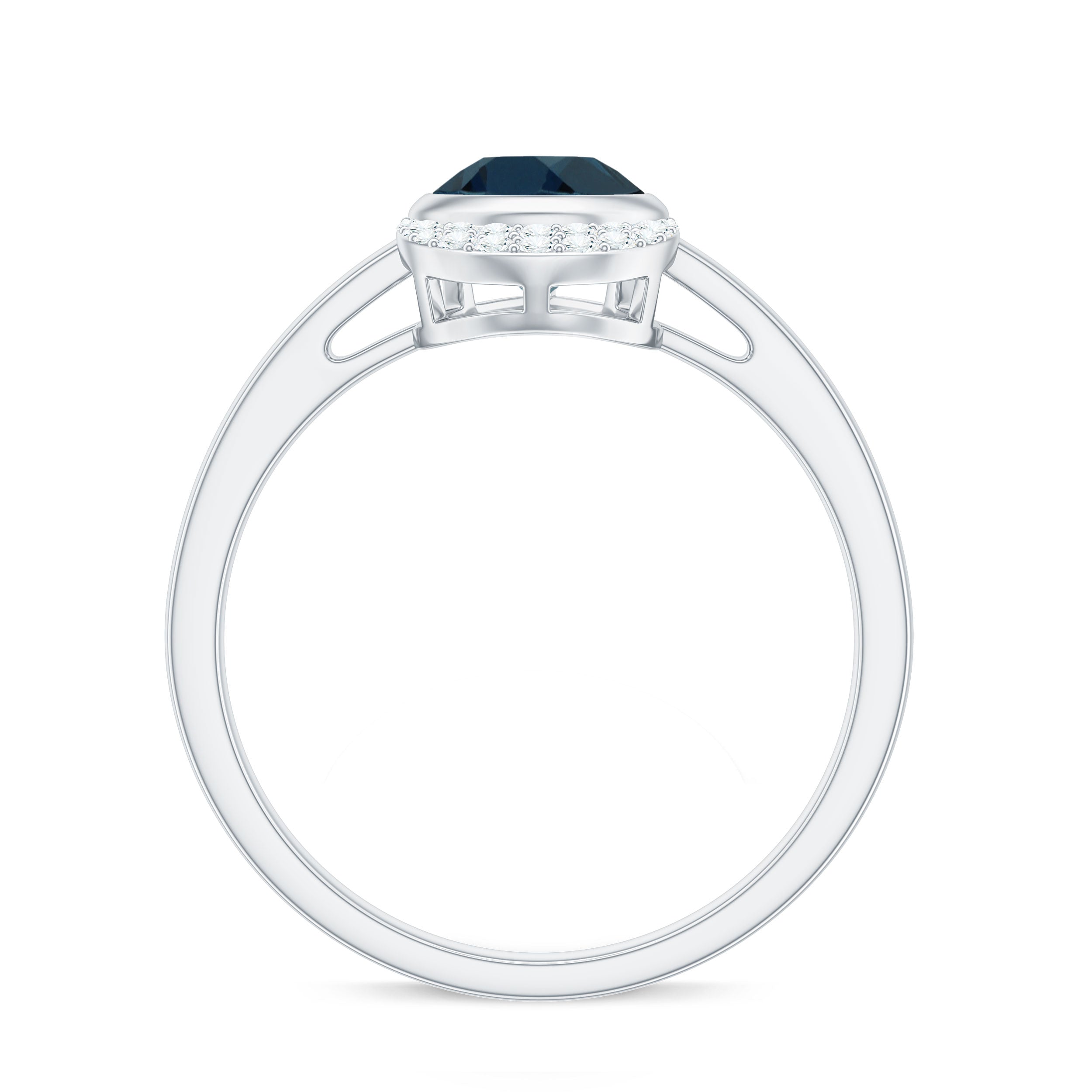 Rosec Jewels-Genuine London Blue Topaz Diamond Engagement Ring in Bezel Setting