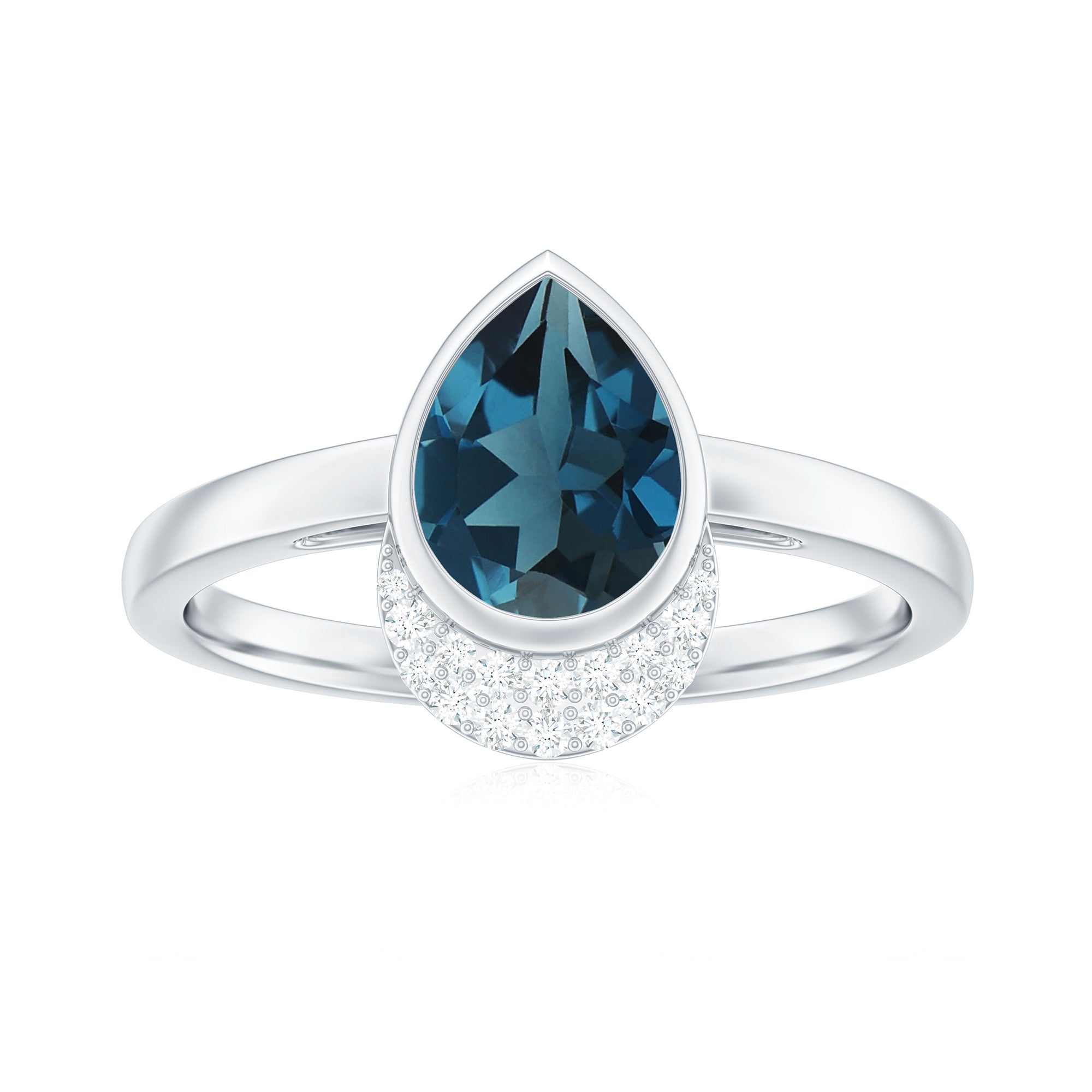 Rosec Jewels-Genuine London Blue Topaz Diamond Engagement Ring in Bezel Setting